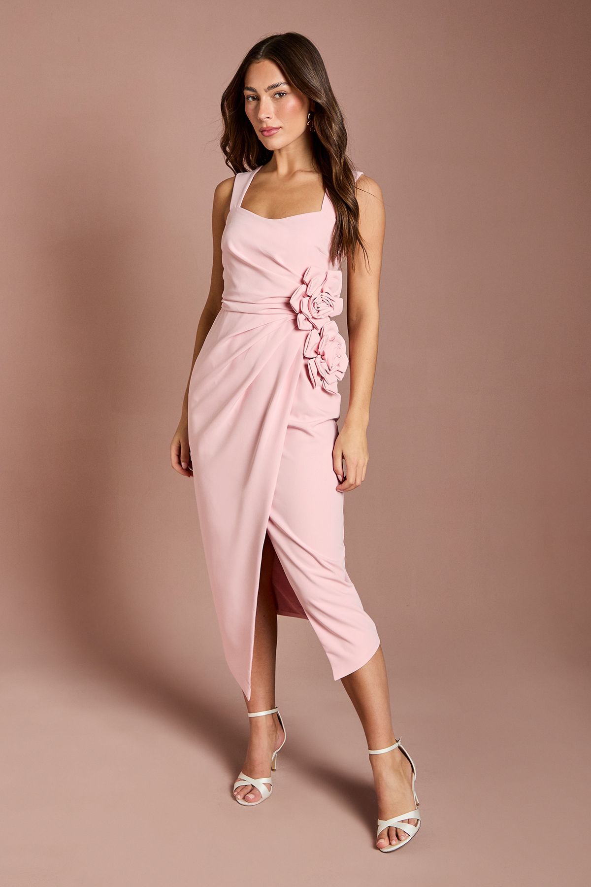 Coast Corsage Pleated Pencil Dress Blush