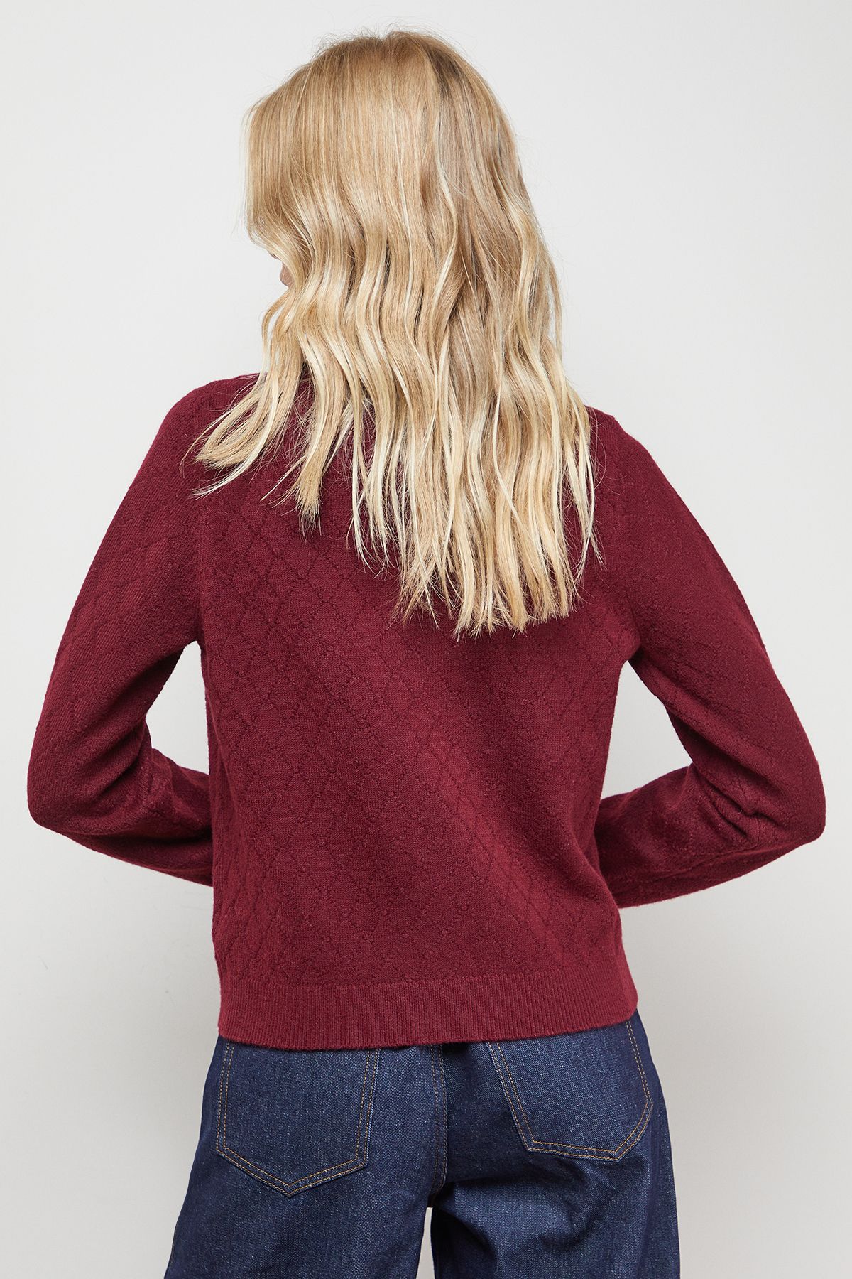 Oasis Heart Button Crew Neck Cardigan Cherry image 3