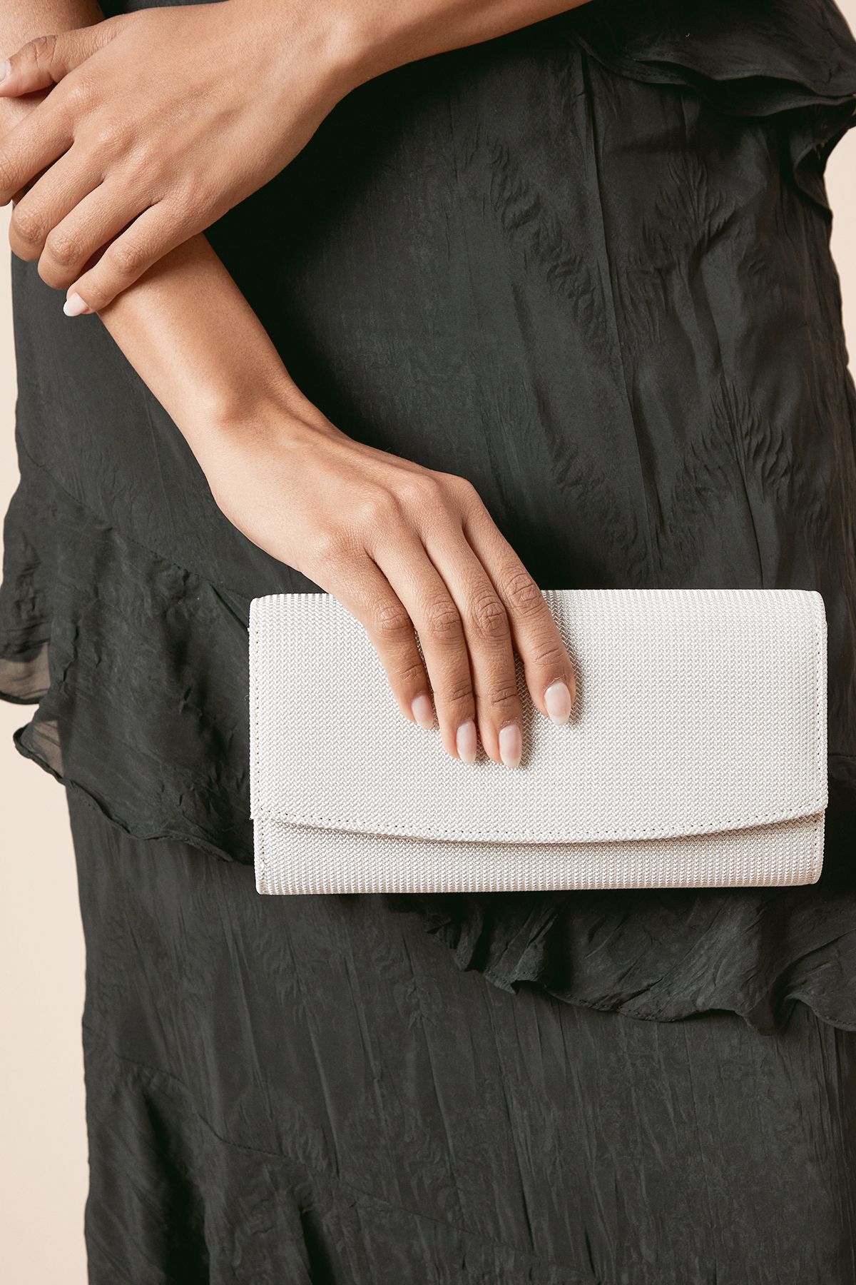 Dorothy Perkins Devon Textured Glitter Clutch Bag Silver image 1