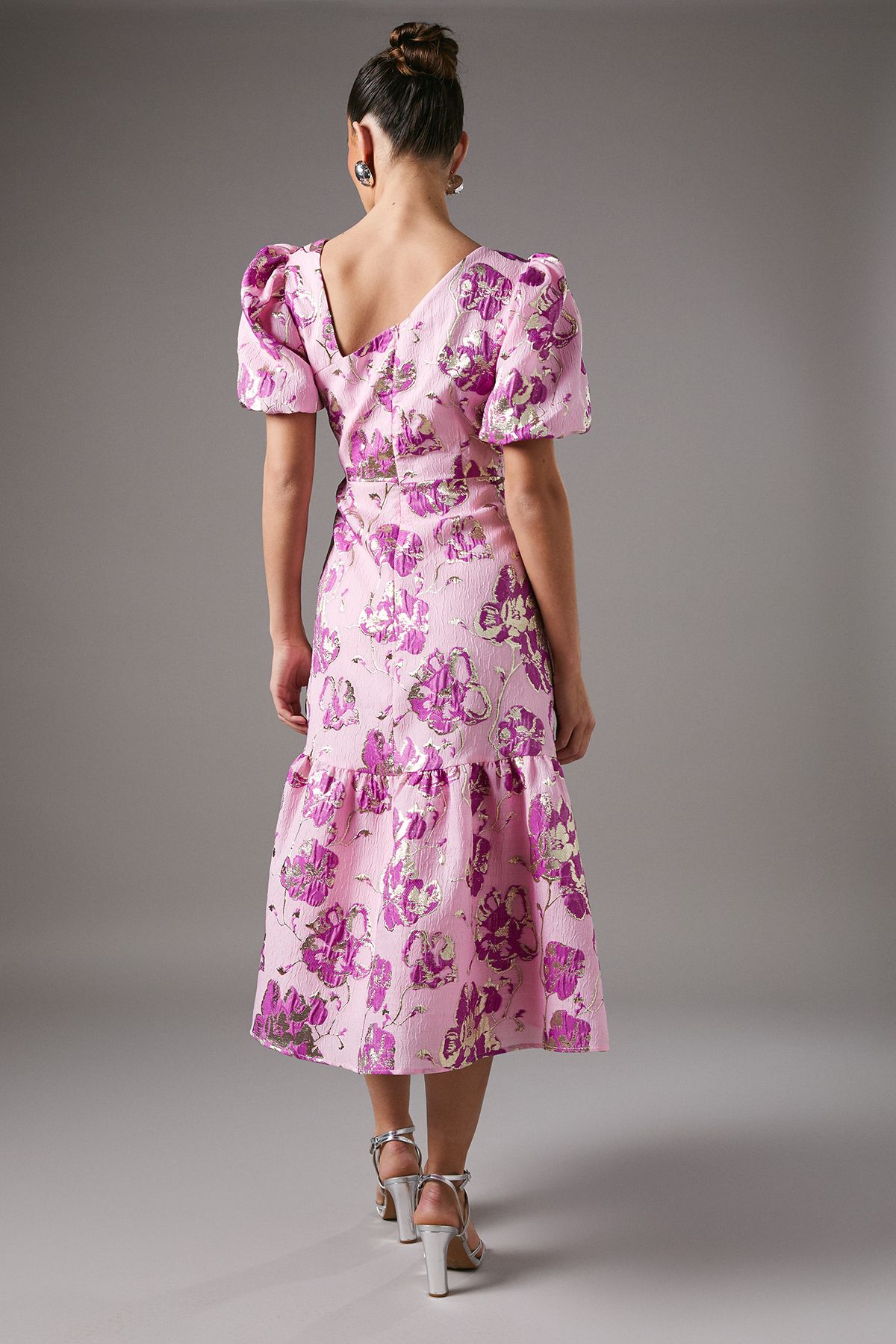 Coast Pink Metallic Floral Jacquard Dress Pink image 4