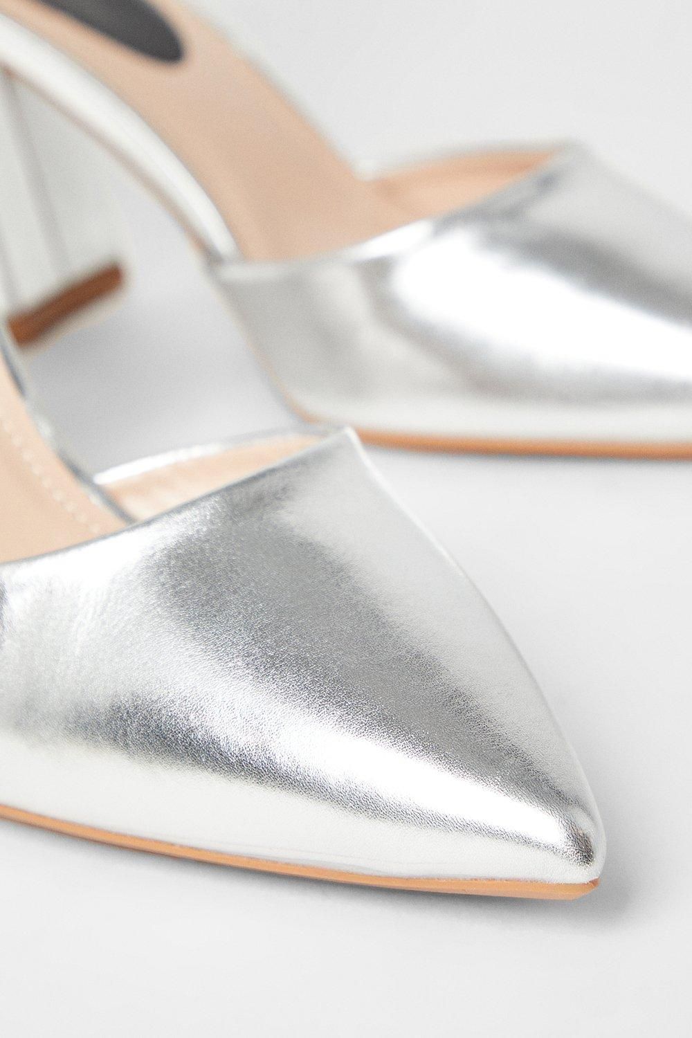 Dorothy Perkins Blanche Ankle Strap Pointed High Block Heel Court Shoes Silver image 4