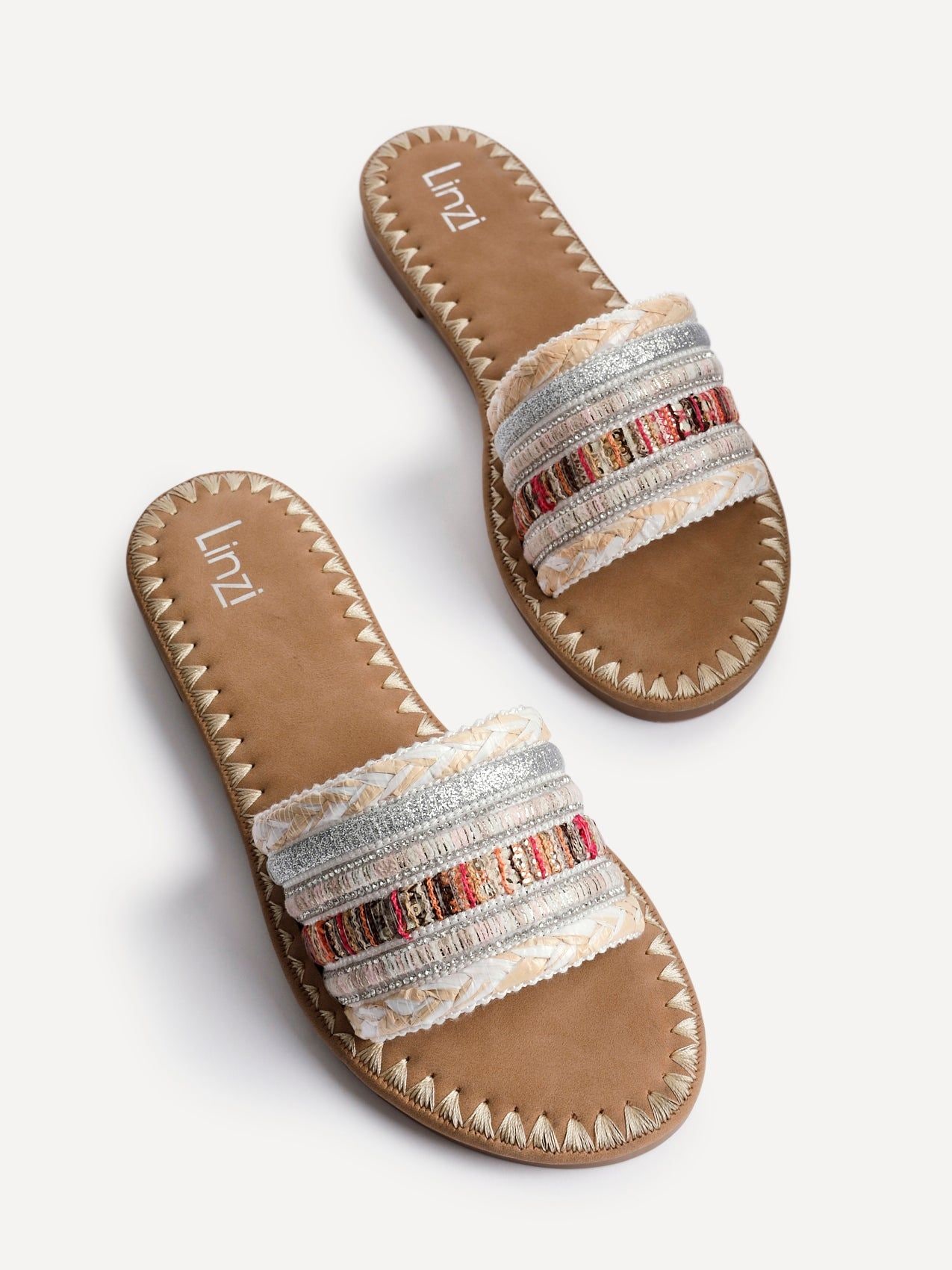Linzi Carel White Multi Woven Embellished Flat Sandals image 5