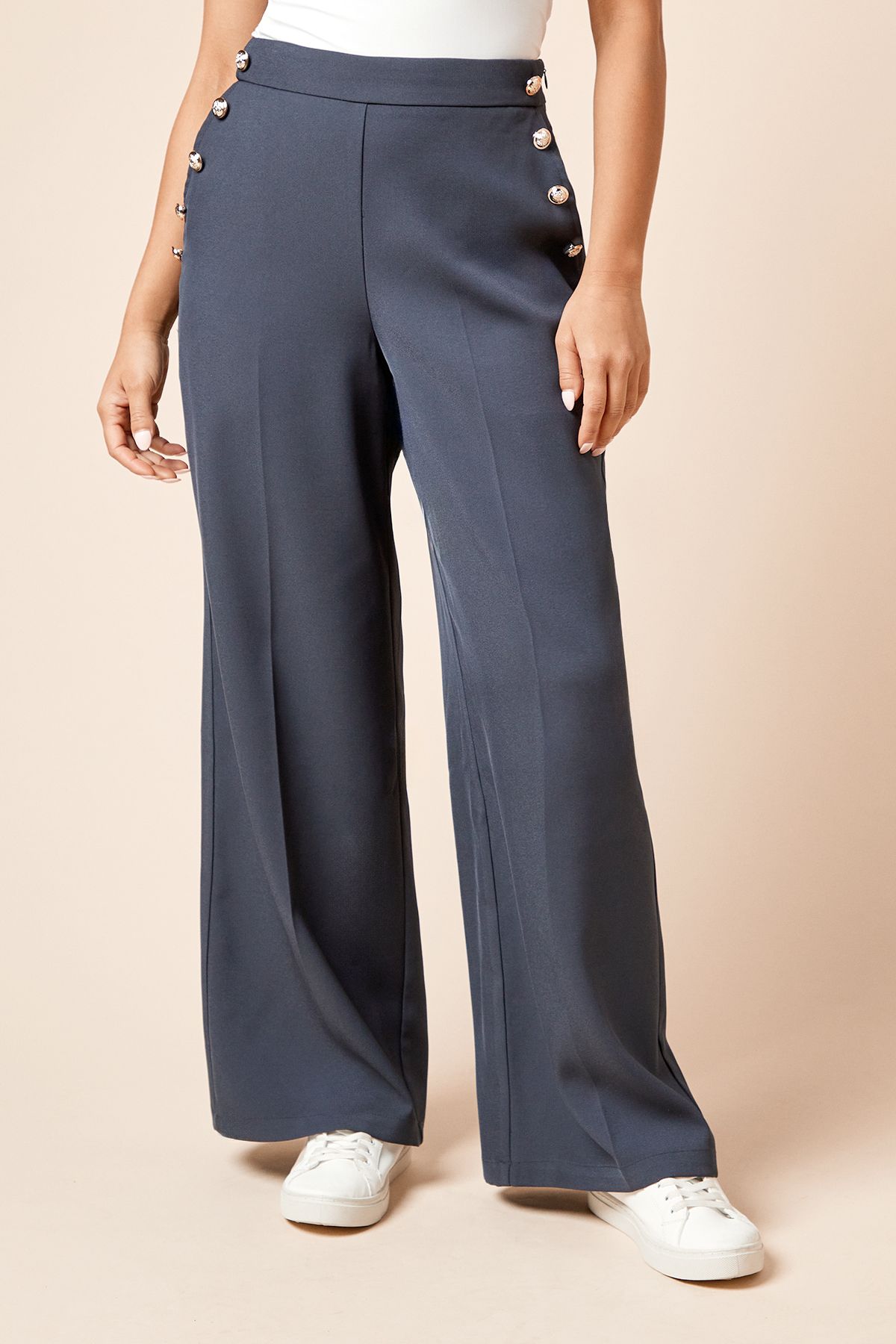 Dorothy Perkins Petite Military Button Detail Wide Leg Trouser Navy image 1