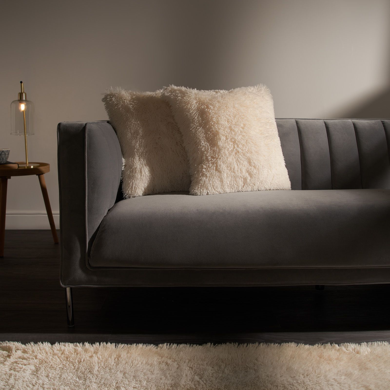 OHS Set of 2 Fluffy Shaggy Filled Cushion with Cover Square image 3