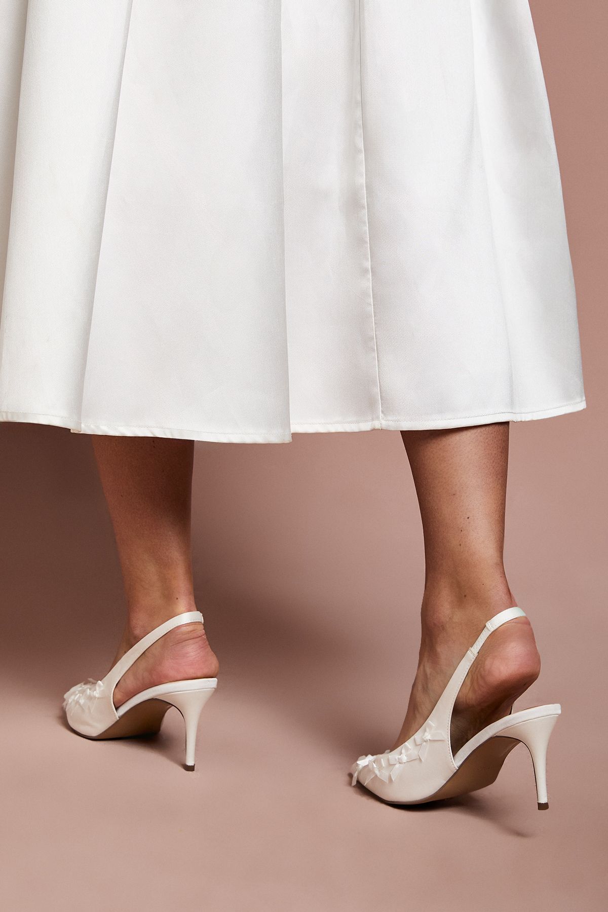 Oasis Bridal Belle Satin Mini Bow Slingback High Stiletto Court Shoes Ivory image 4