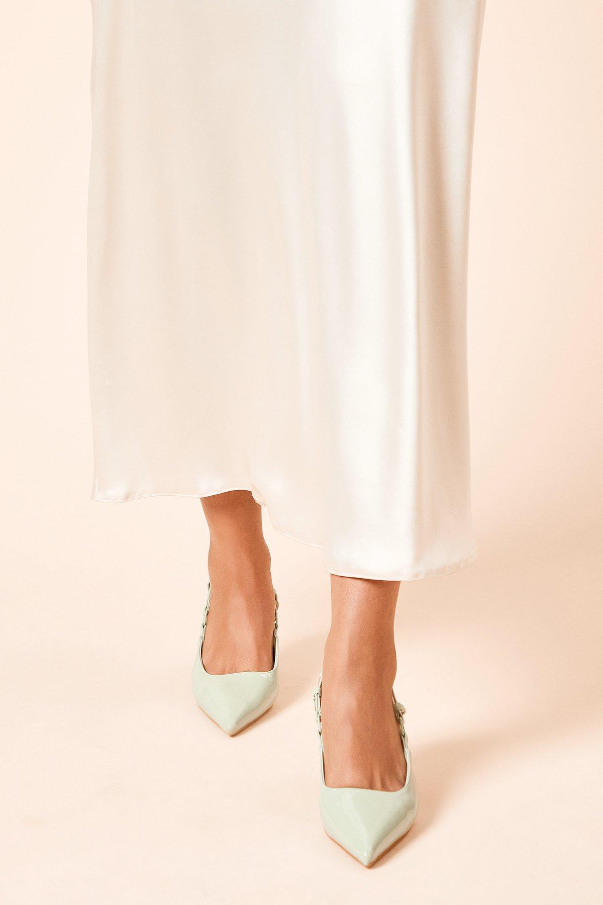 Dorothy Perkins Billie Faux Patent Leather Pointed Slingback High Stiletto Heel Court Shoes Green image 2