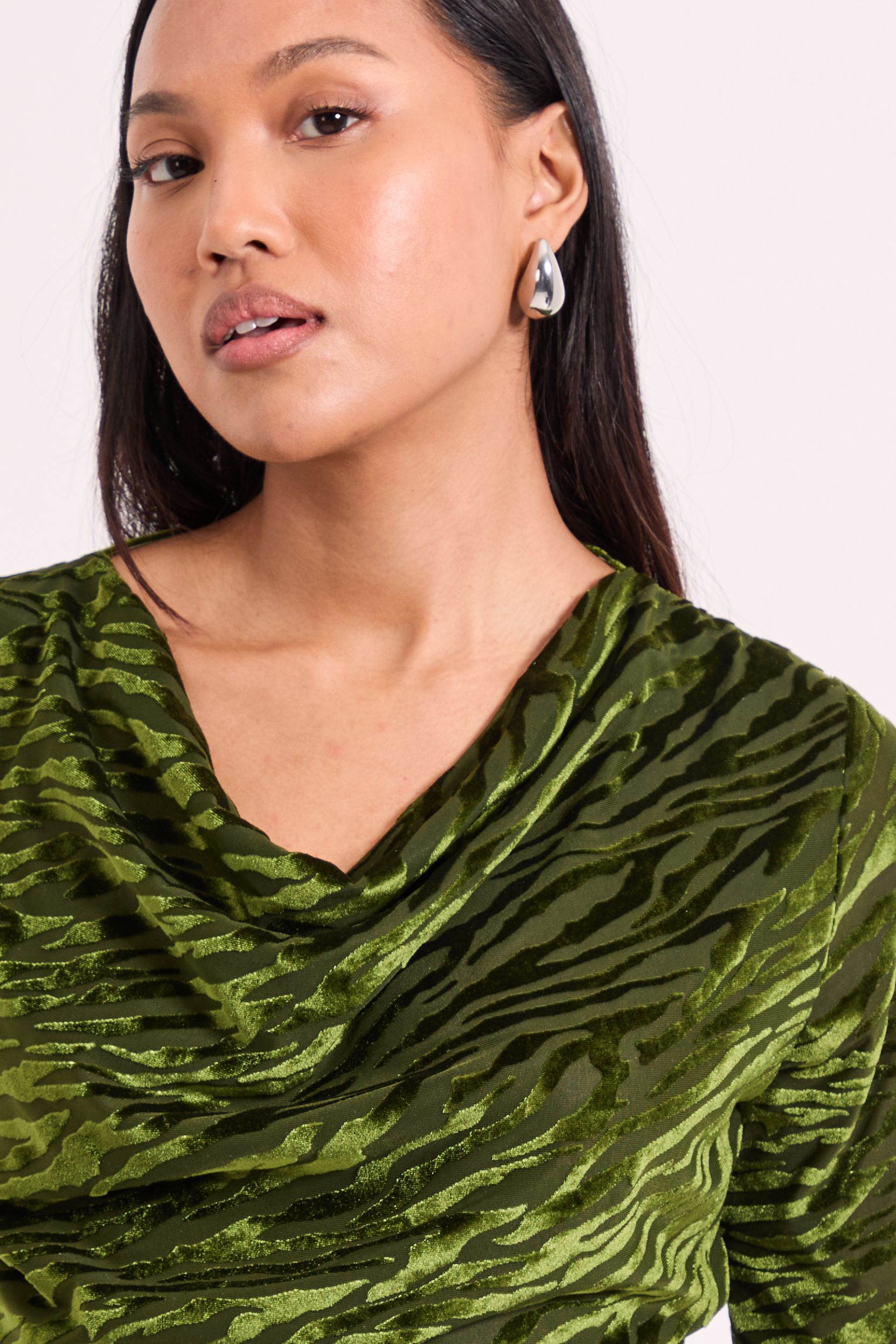 Principles Fluted Sleeve Cowl Neck Top Olive image 2