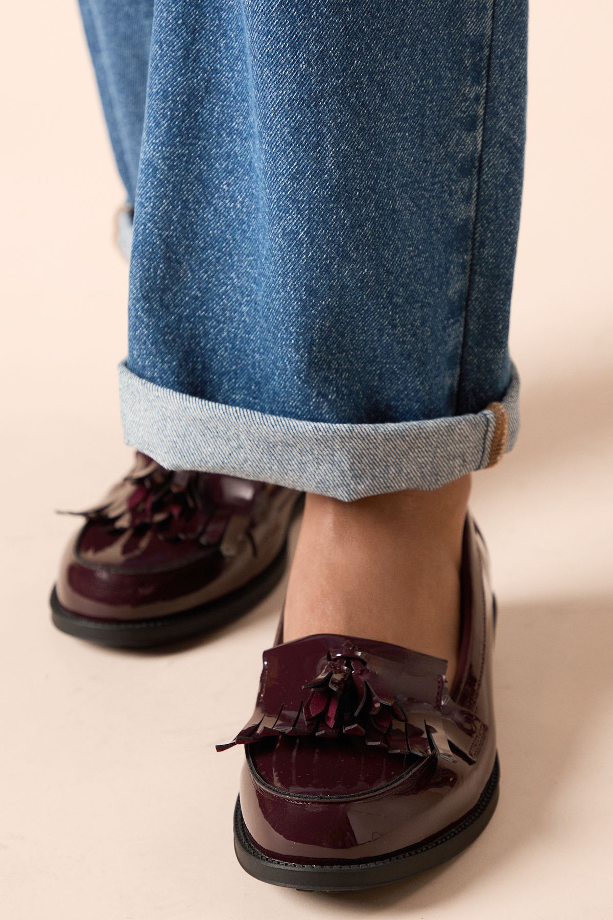 Dorothy Perkins Wide Fit Leigh Fringe Loafers Oxblood image 3