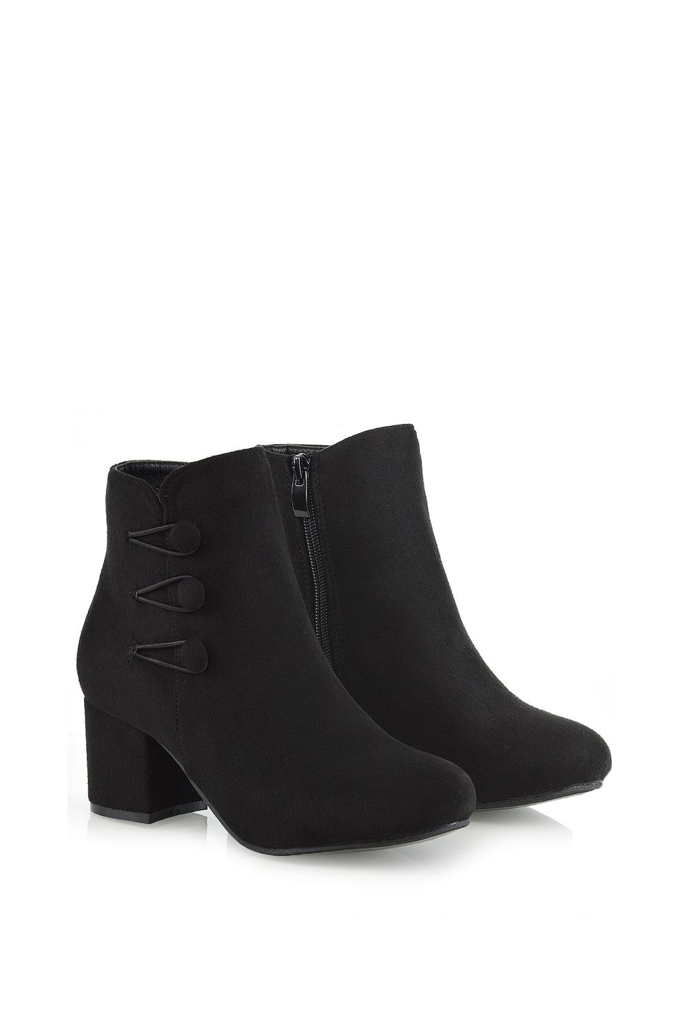 XY London 'Ruth' Low Mid Block Heel Button Tie Ankle Boots With Zip Fastening image 5