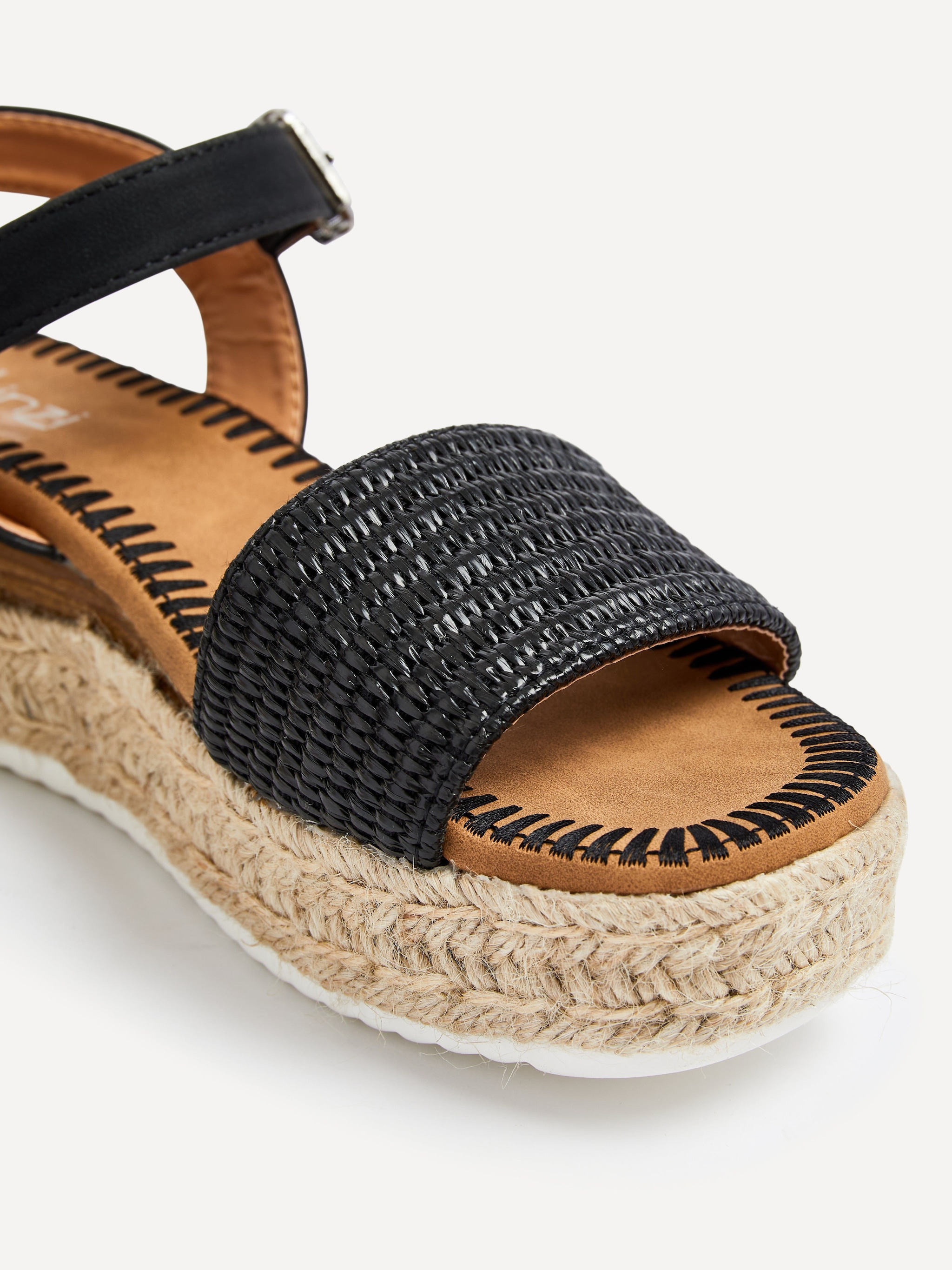 Linzi Panama Black Raffia Two Part Espadrille Inspired Flatform Sandal image 4