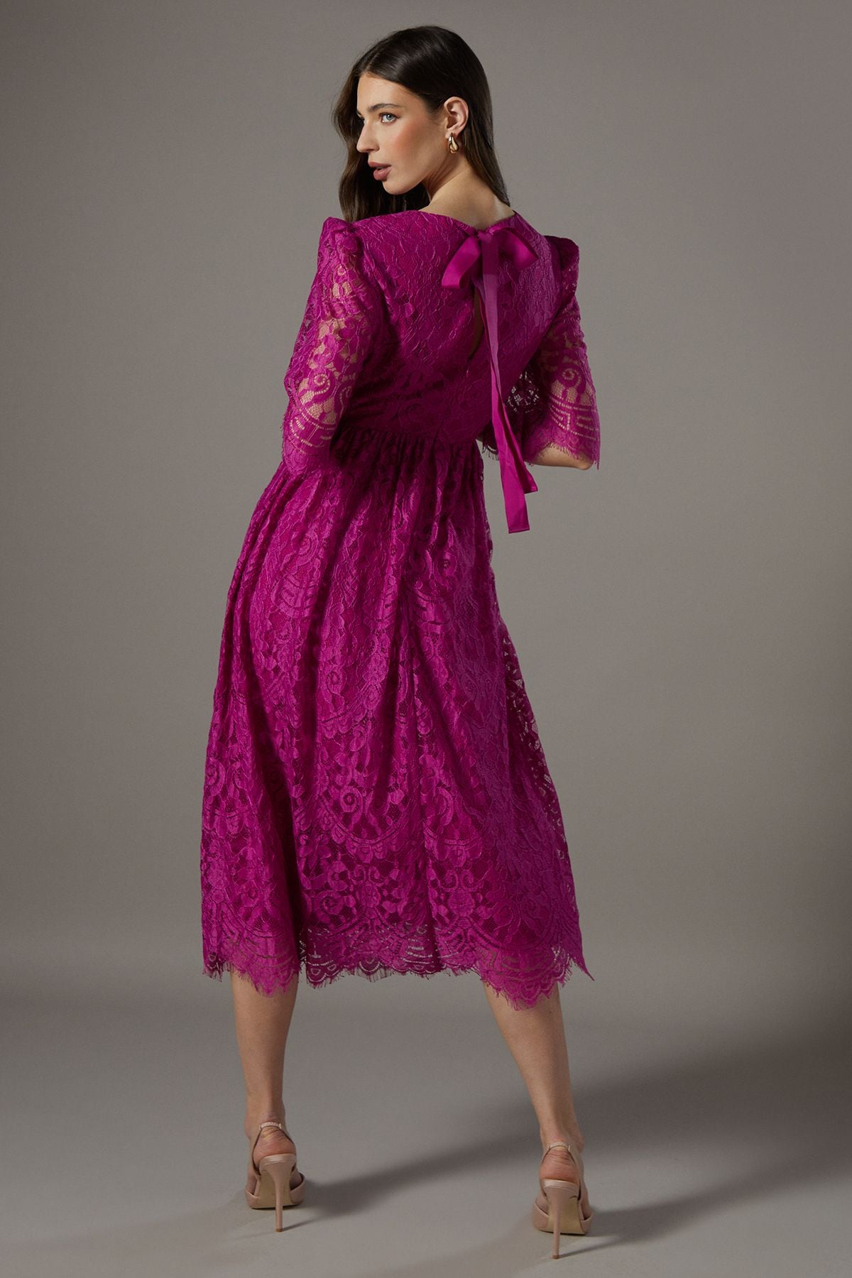 Coast Lace Short Sleeve Midi Dress Magenta image 3