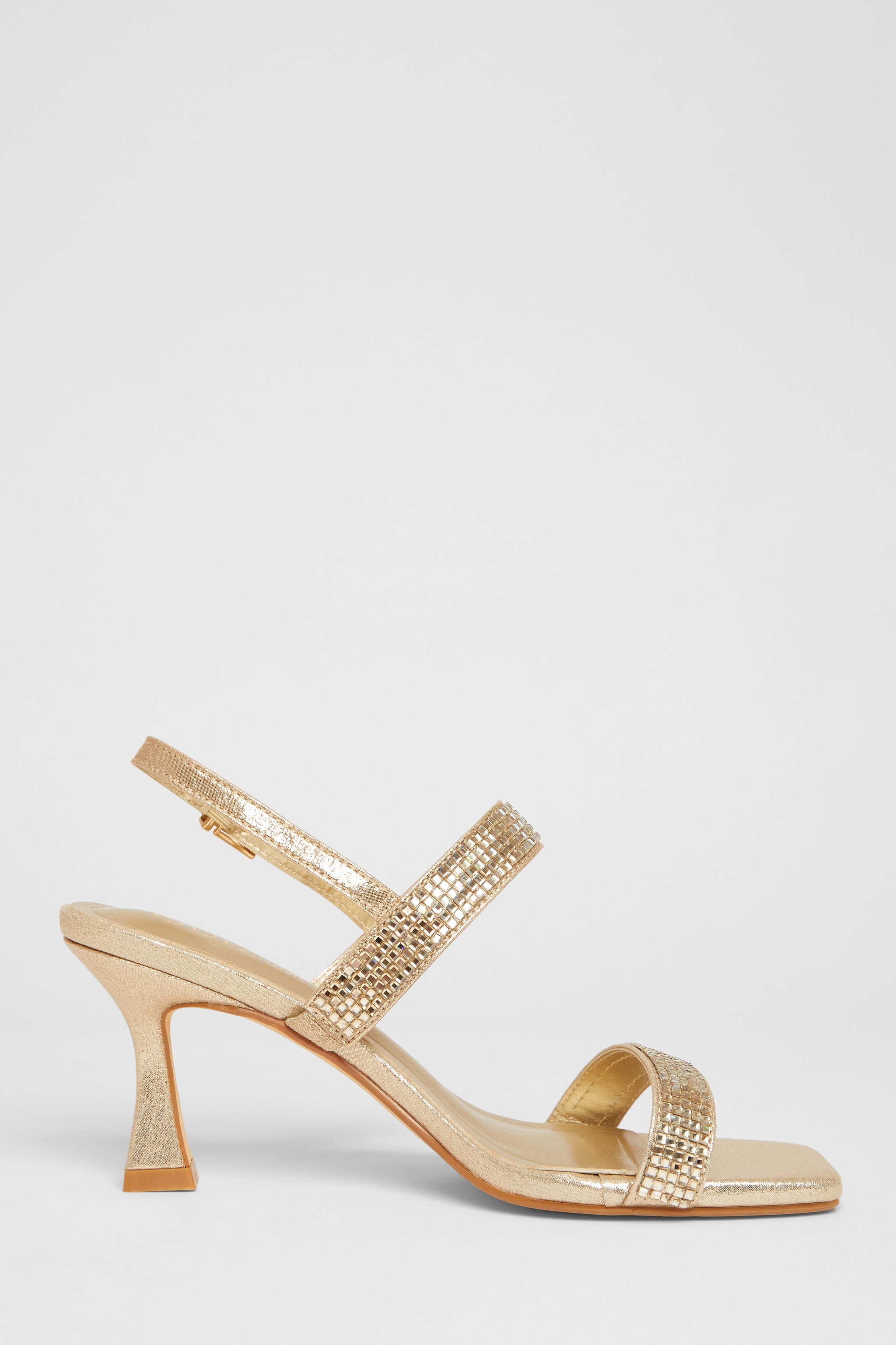 Quiz Gold Wide Fit Diamante Strappy Heels image 5