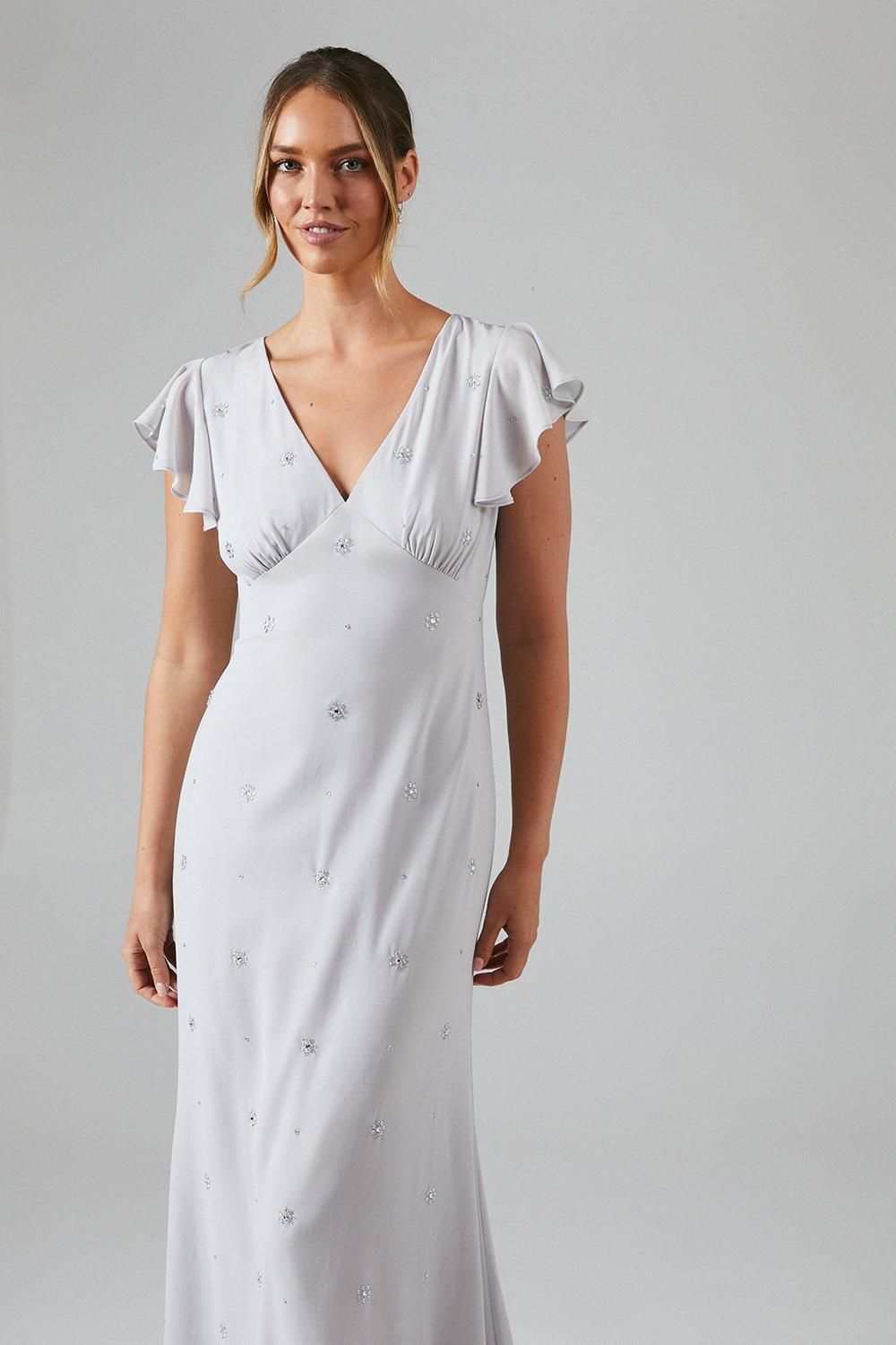 Coast V Neck Georgette Embellished Maxi Bridesmaid Dress Grey Mist image 2