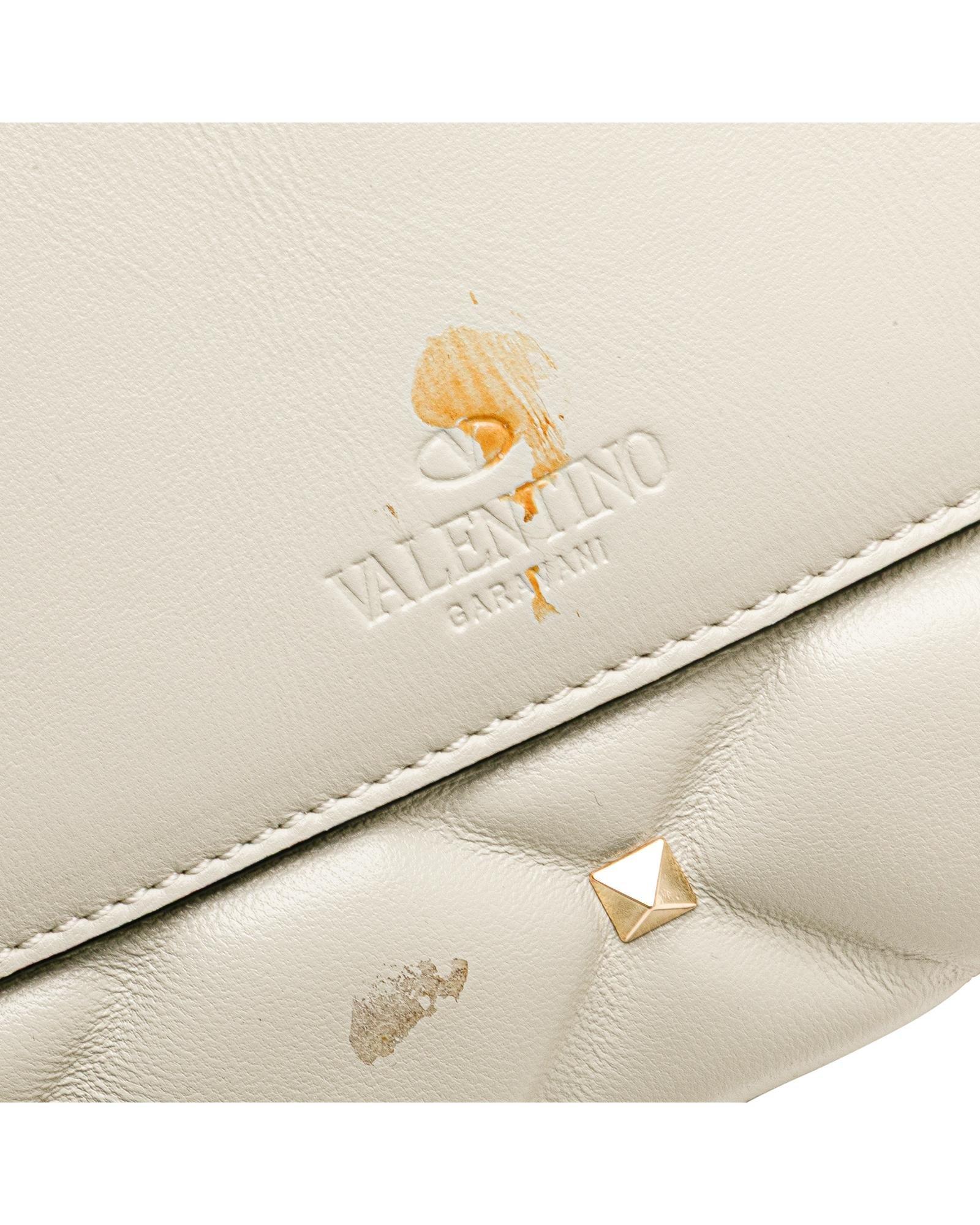 Valentino Preloved Roman Stud Shoulder Bag Quilted Leather Wo - White Satchel image 10