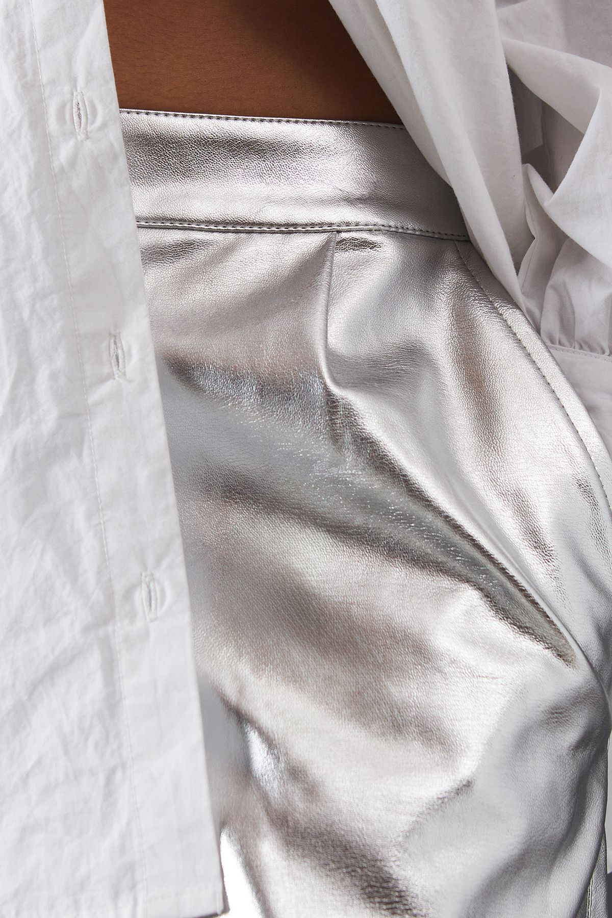 Warehouse Metallic Wide Leg Trouser Metallic Silver image 5