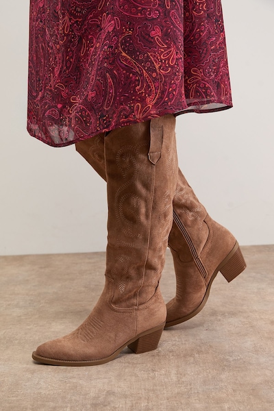Oasis Salma Faux Leather Western Cowboy Calf Boots Camel