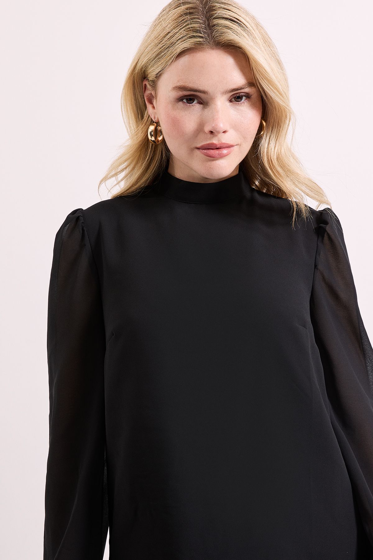 Dorothy Perkins Blouson Sleeve High Neck Top Black image 3
