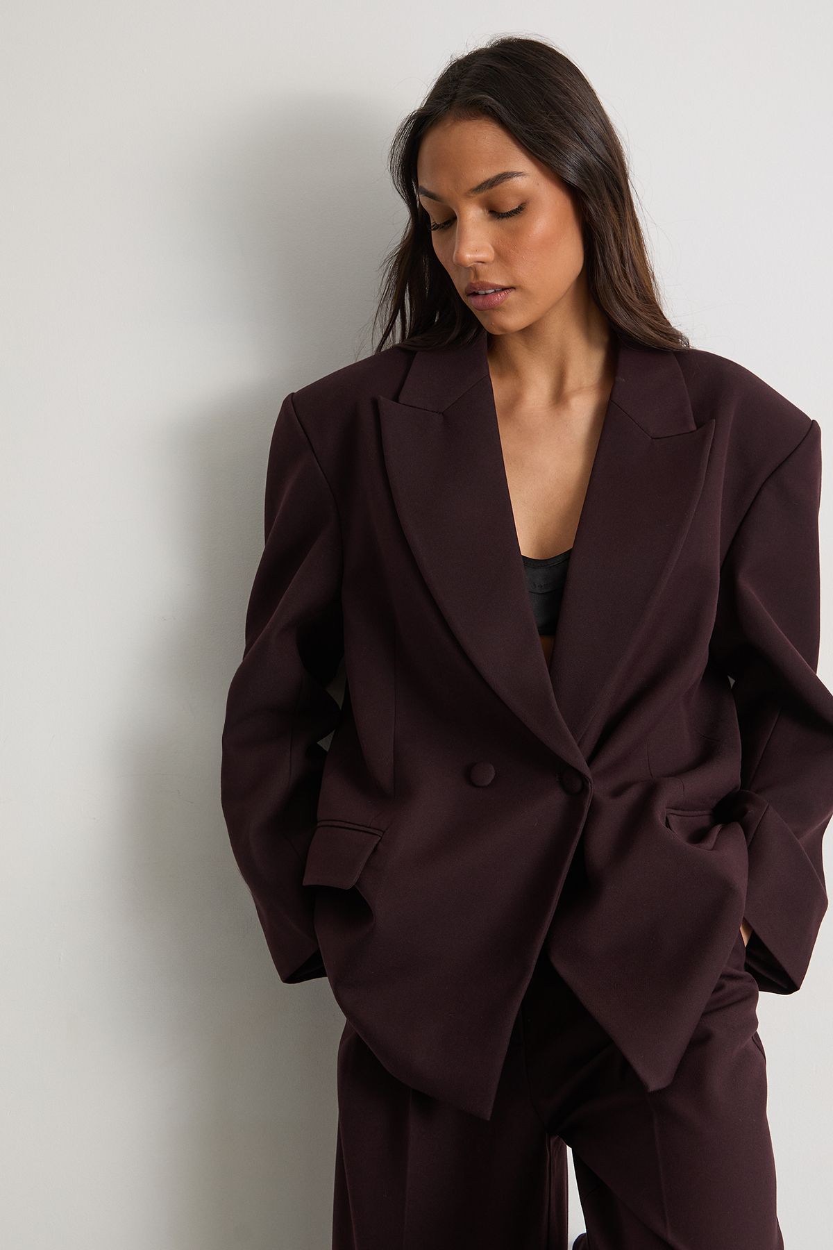 Warehouse The Premium Oversized Tailored Blazer Berry image 1