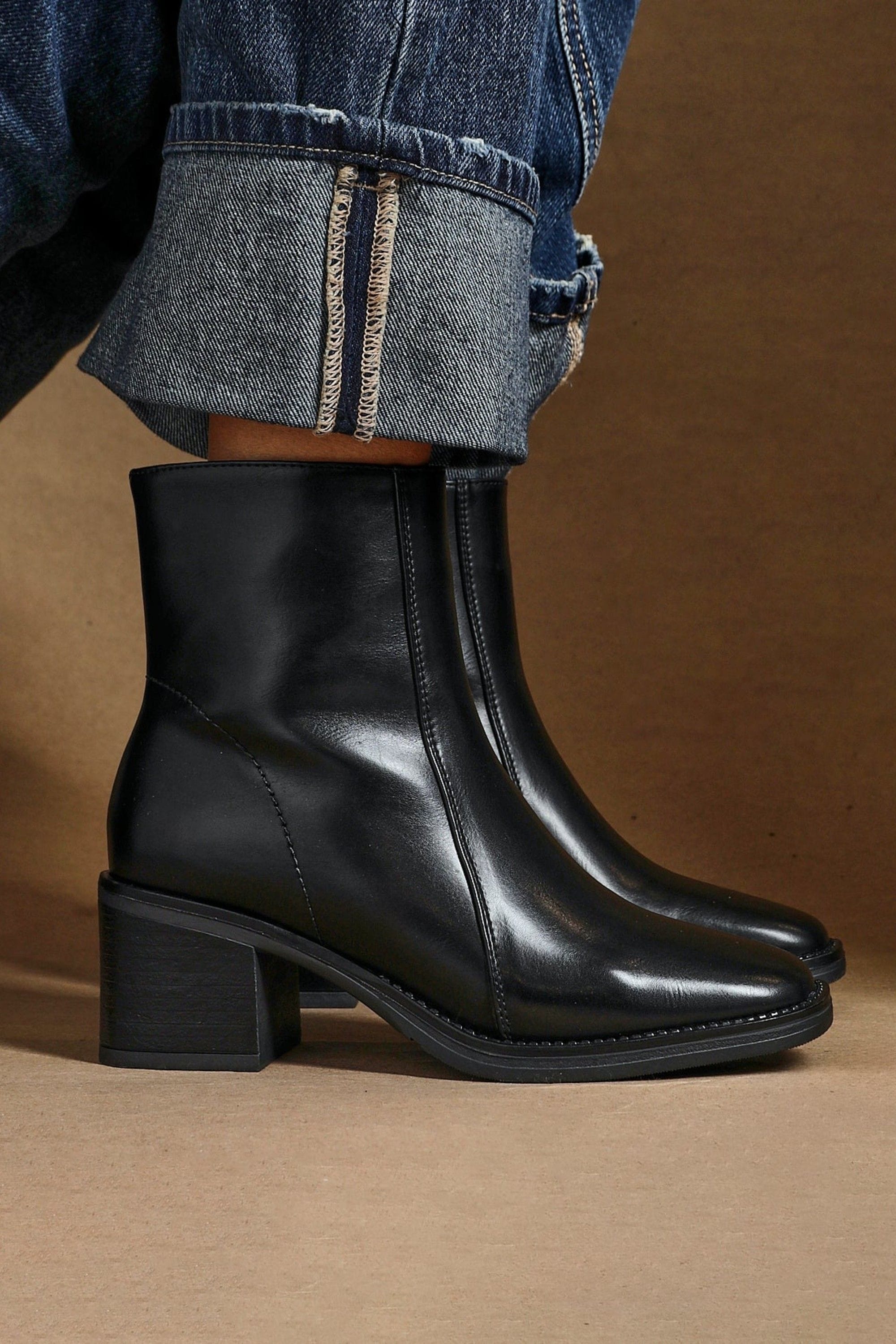 Linzi Wander Black Faux Leather Heeled Ankle Boot image 2