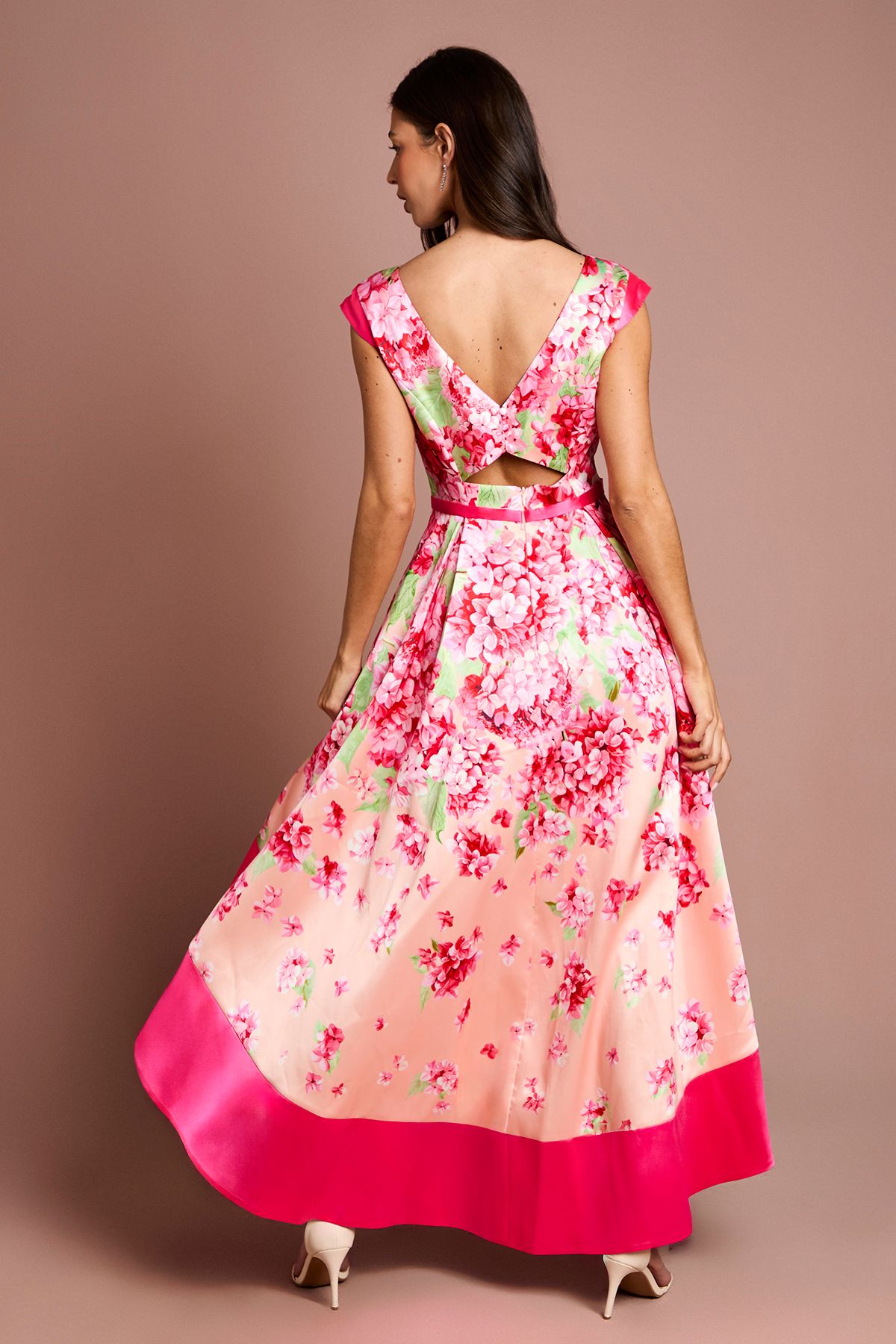 Coast Twill Hi-Lo Floral Printed Midi Dress Blush image 3