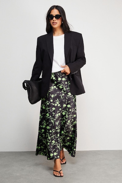 Warehouse HCD Print Satin Bias Midi Skirt Lime