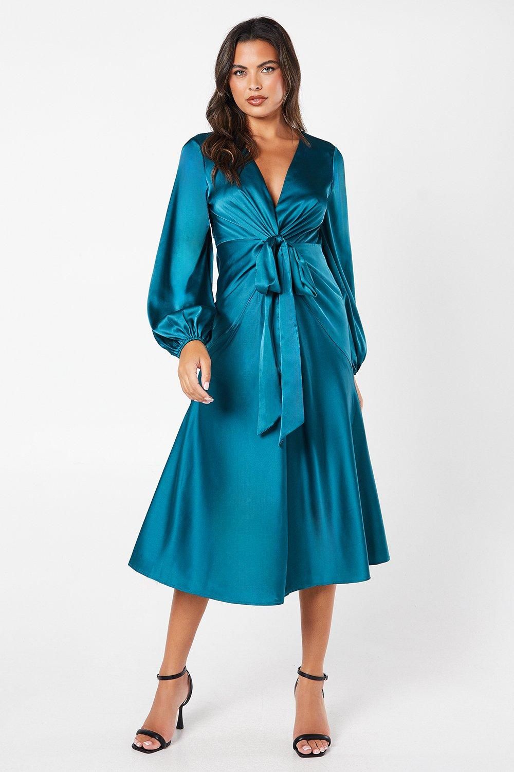 Coast Satin Twist Front Midi Dress Teal image 1