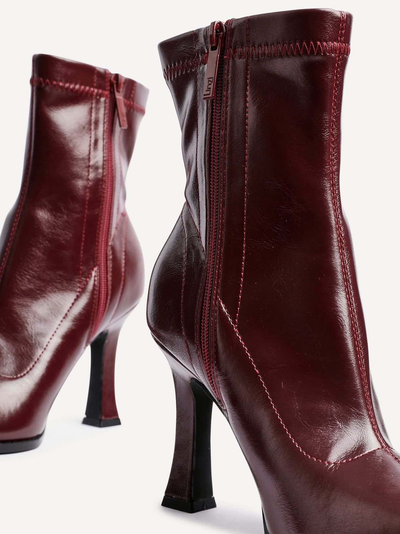 Linzi Noelle Burgundy Faux Leather Square Toe Heeled Sock Boot image 5