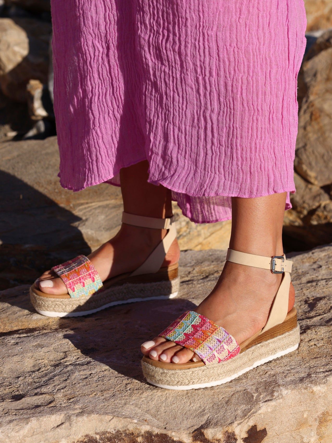 Linzi Sahara Wide Fit Multi Coloured Raffia Flatform Sandal image 2