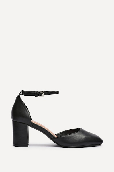 Linzi Sydney Black Square Toe Court Heels