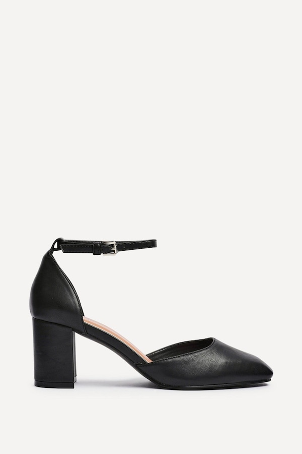 Linzi Sydney Black Faux Leather Square Toe Court Heel