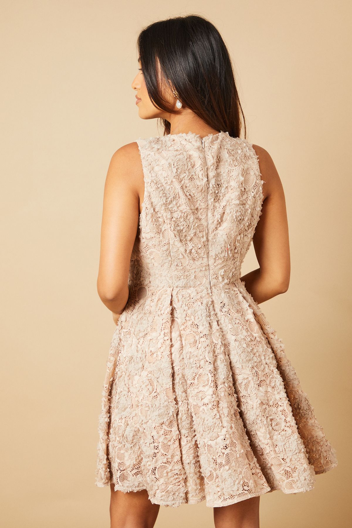 Oasis Petite Textured Lace Halter Neck Mini Dress Mocha image 4