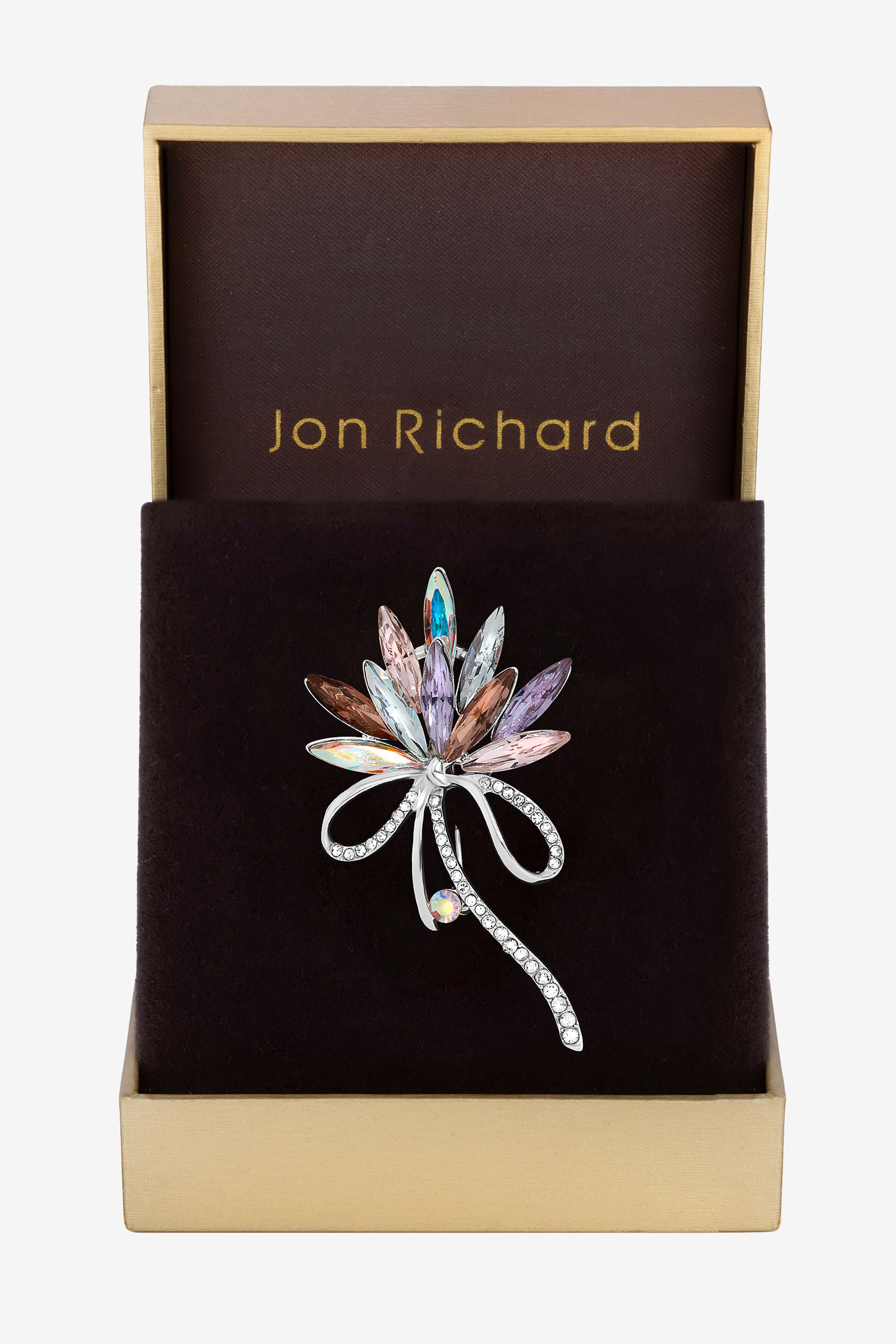 Jon Richard Silver Plated Pink Crystal Navette Decorative Brooch - Gift Boxed
