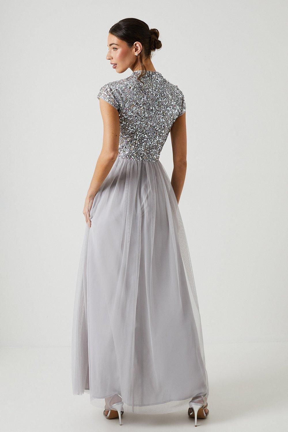 Coast 3d Floral Embellished Bridesmaid Maxi Dress Grey Mist image 3