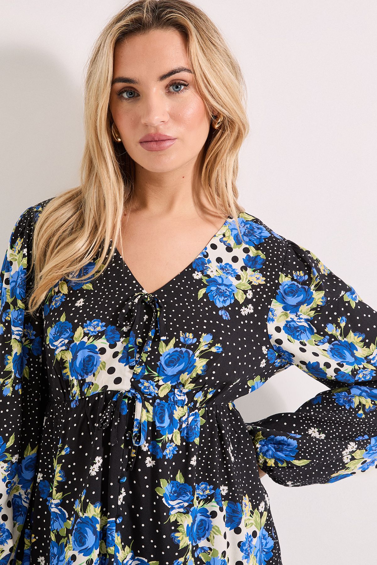 Dorothy Perkins Floral Spot Tie Front Long Sleeve Printed Blouse Multi image 4
