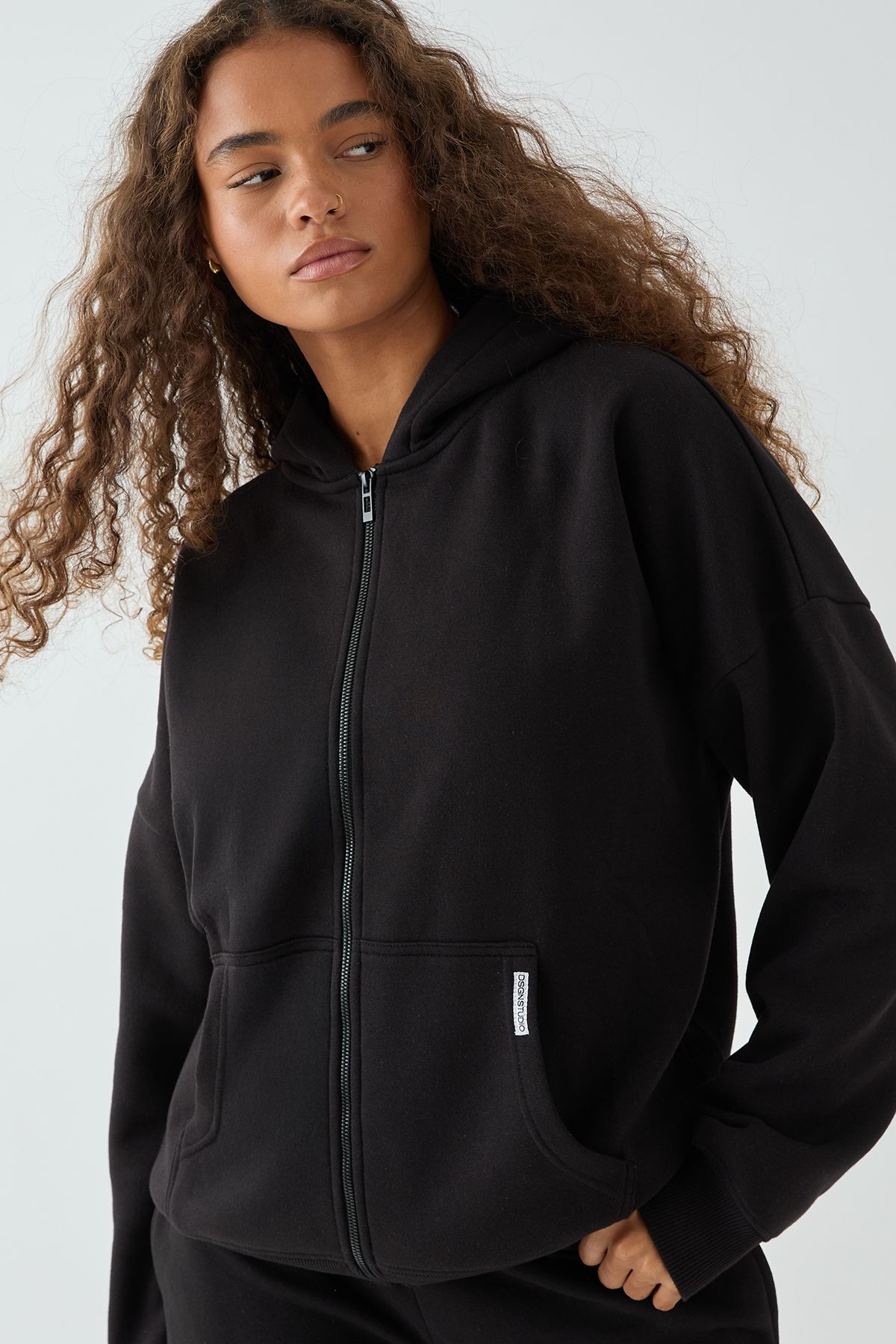 DSGN Studio DSGN Studio Oversized Zip Through Hoodie Black image 4
