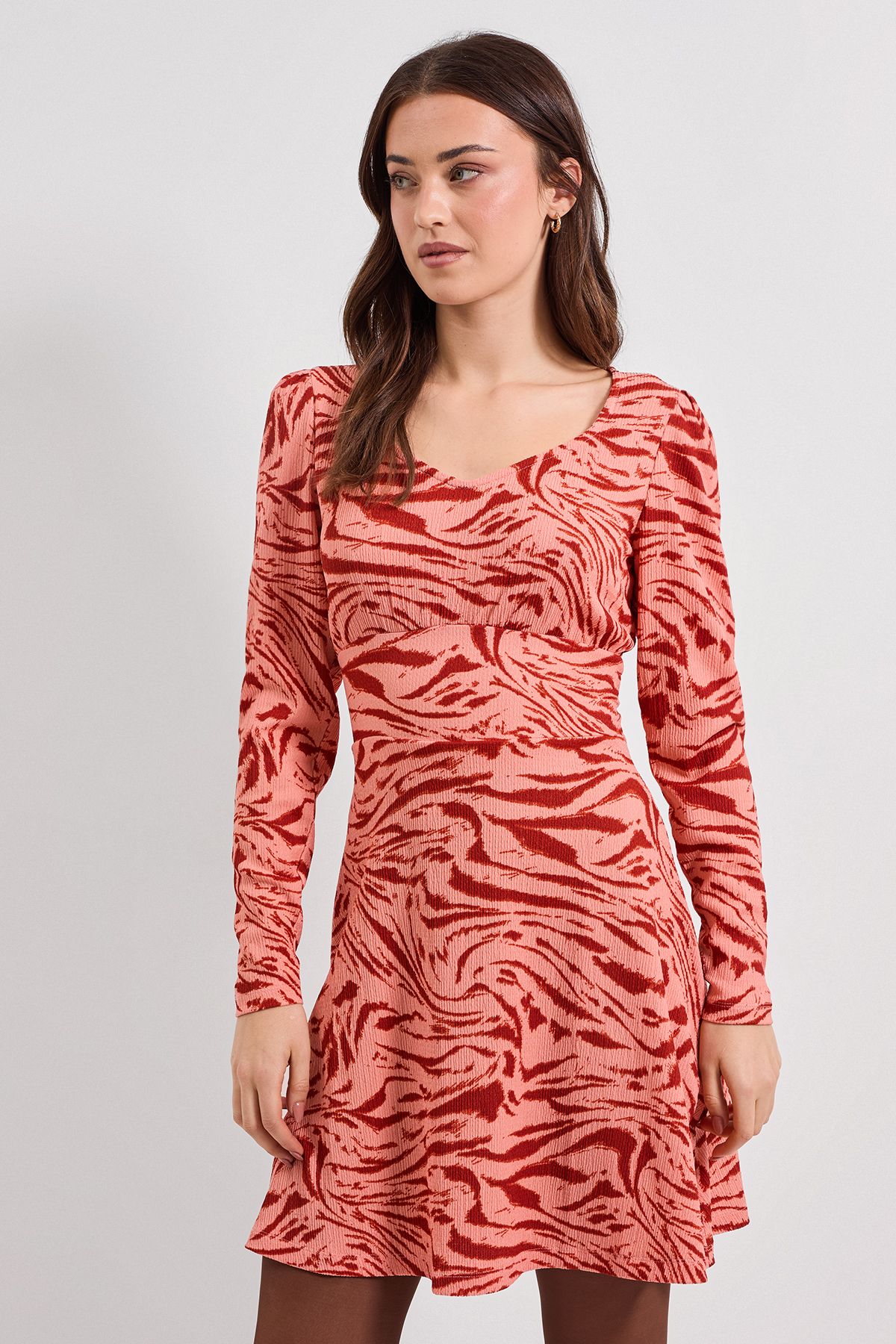 Dorothy Perkins Pink Animal Sweetheart Neckline Empire Seam Mini Dress Pink image 2