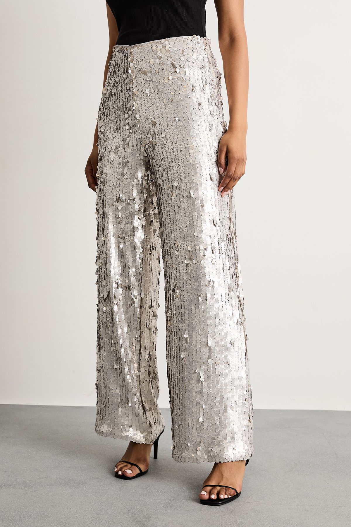 Warehouse Premium Matte Sequin Skinny Straight Trouser Silver image 2