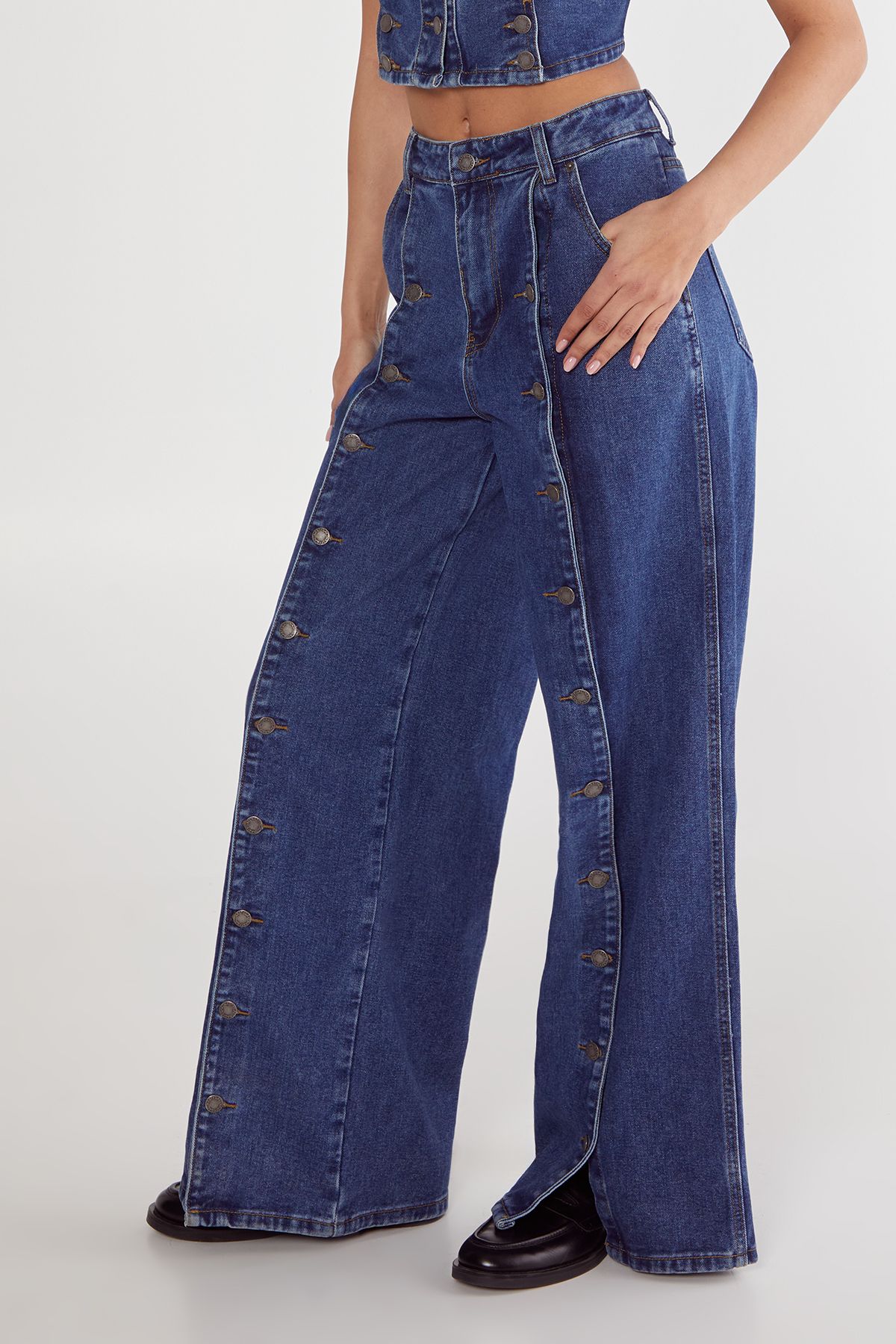 NastyGal Button Front Wide Leg Jean Dark Wash image 5