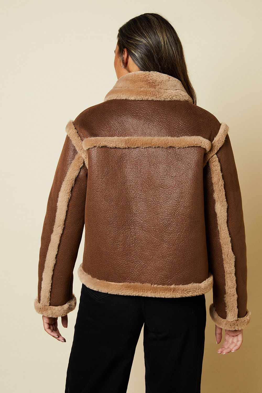 Dorothy Perkins Brown Suede Cropped Aviator Jacket Brown image 3