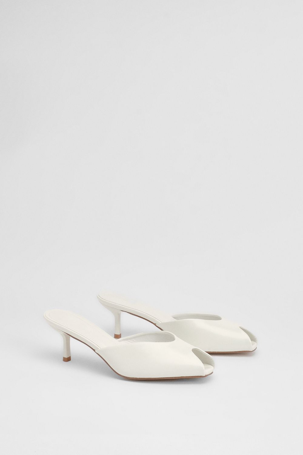 MissPap Off White Faux Leather Mid Stiletto Heel Peep Toe Mules Off White