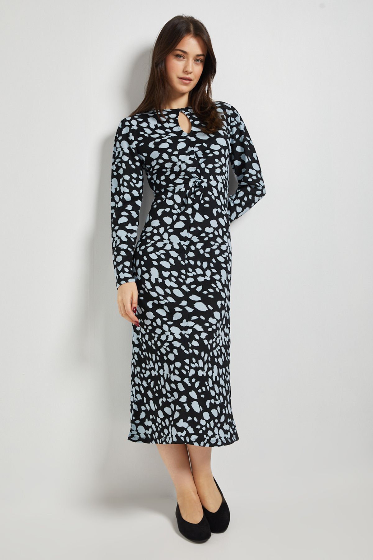Dorothy Perkins Animal Knot Waist Long Sleeve Midi Dress Animal image 1