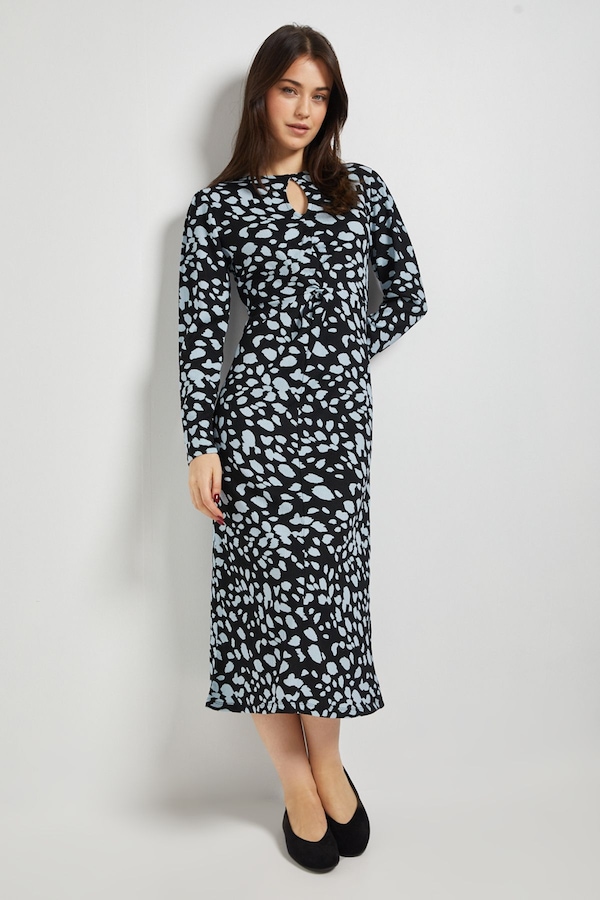 Dorothy Perkins Animal Knot Waist Long Sleeve Midi Dress Animal