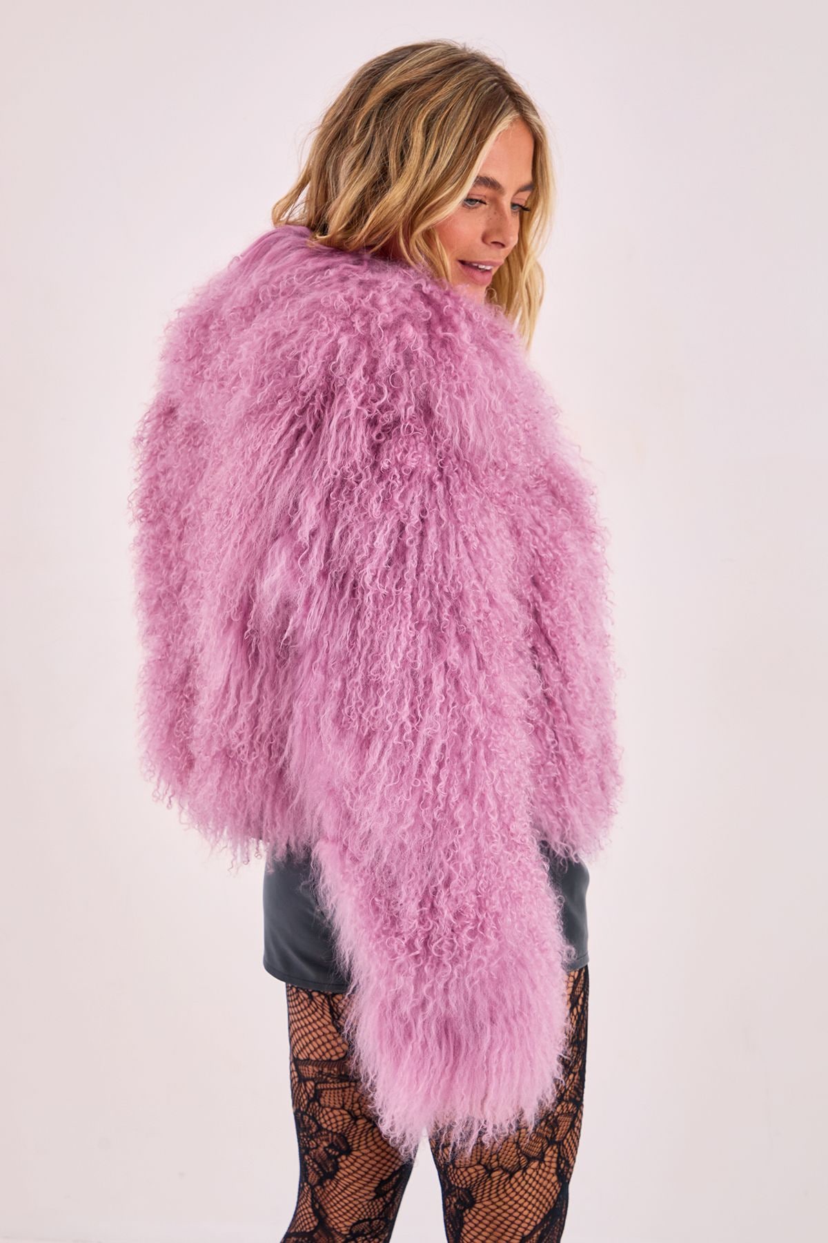 NastyGal Real Mongolian Wool Shearling Jacket Raspberry image 4