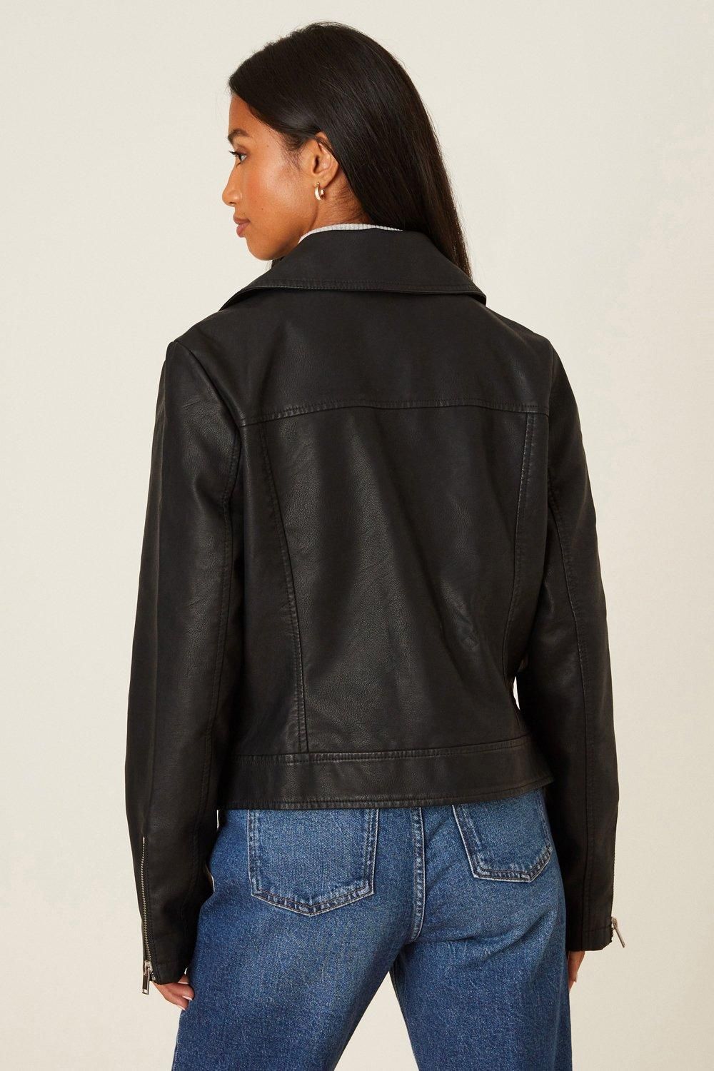 Dorothy Perkins Petite Faux Leather Biker Jacket Black image 3