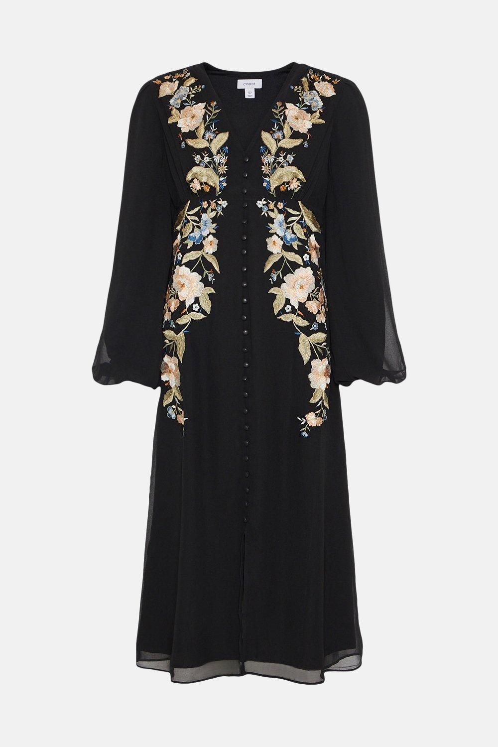 Coast Petite Mirrored Orchid Button Through Dress Black image 4