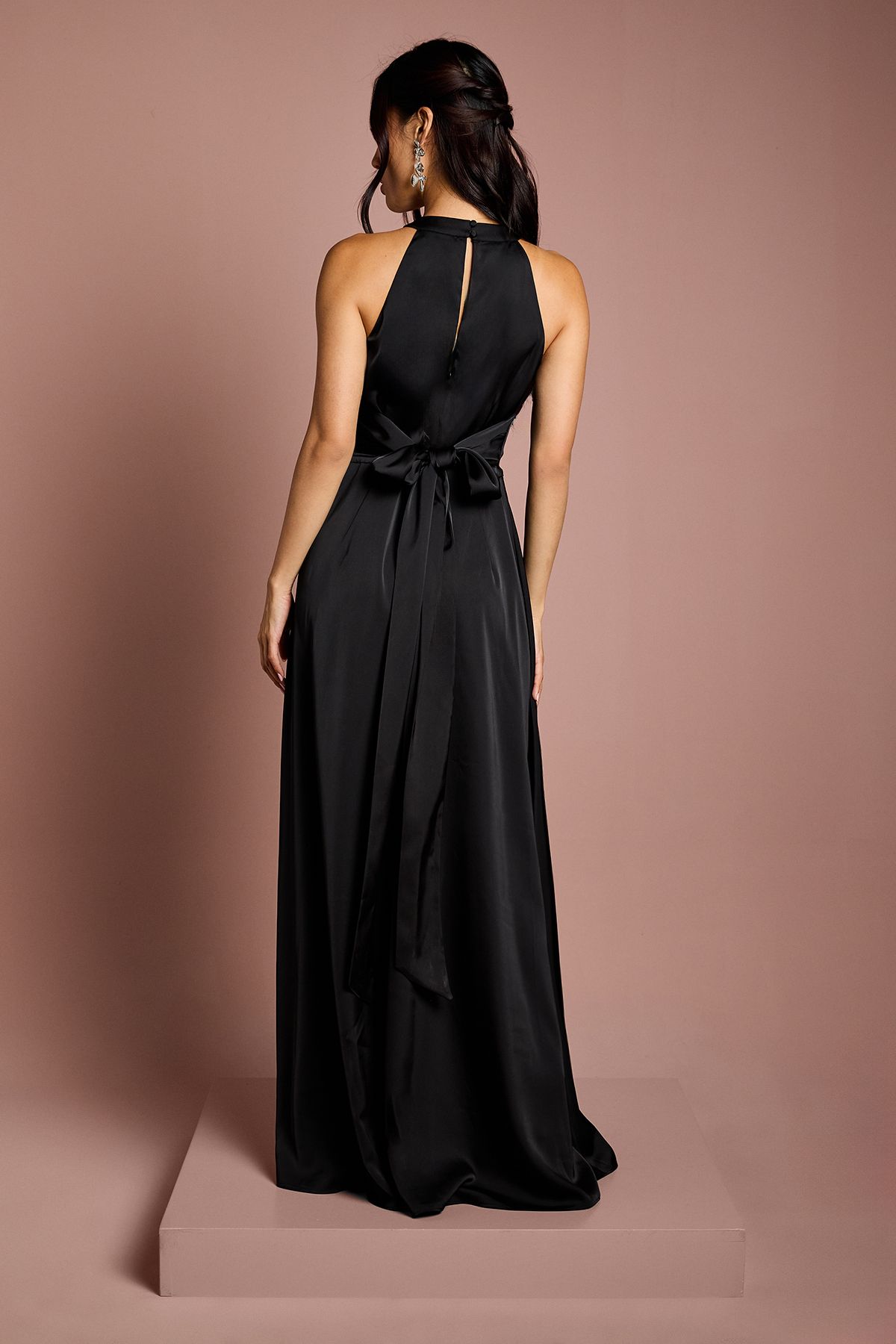 Coast Coast Honoured Twist Halterneck Satin Maxi Bridesmaid Dress Black image 3