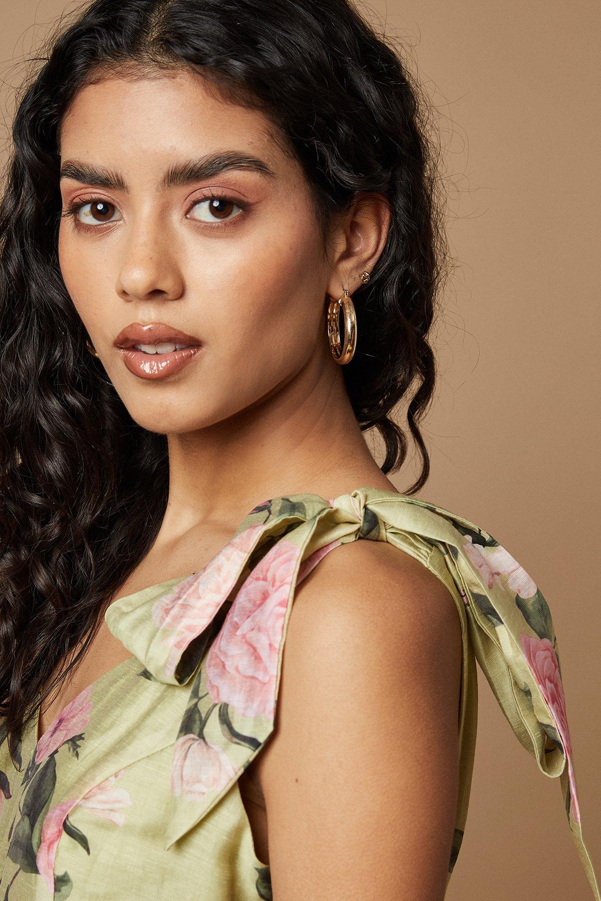 Oasis Petite Floral Printed Tiered Ruffle Tie Shoulder Midi Dress Sage image 4