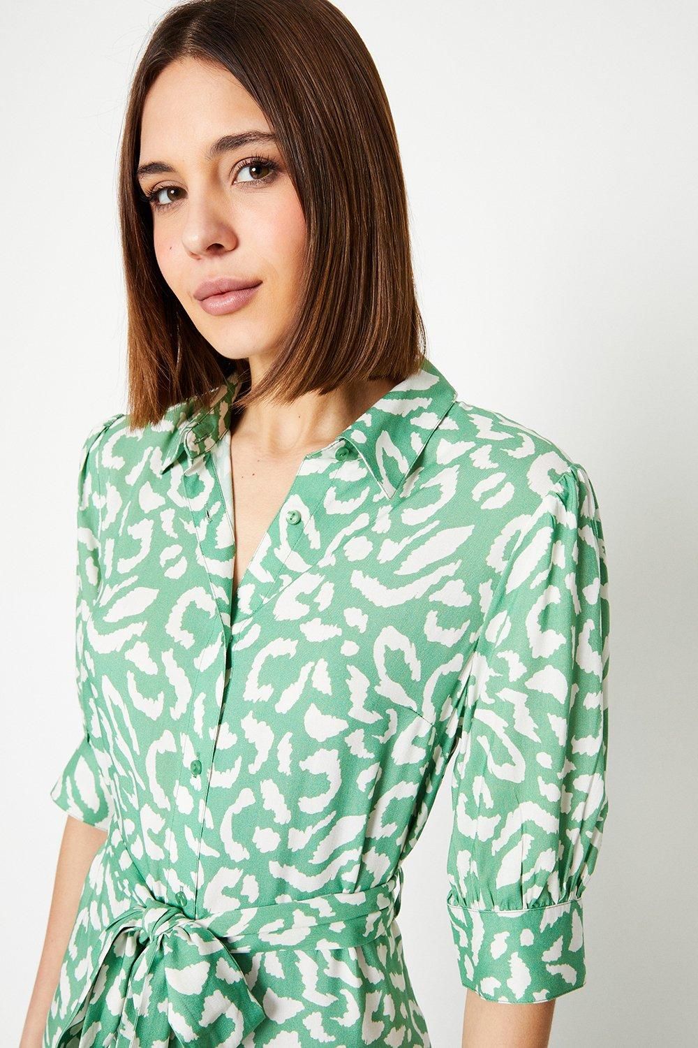 Dorothy Perkins Green Animal Midi Shirt Dress Green image 4