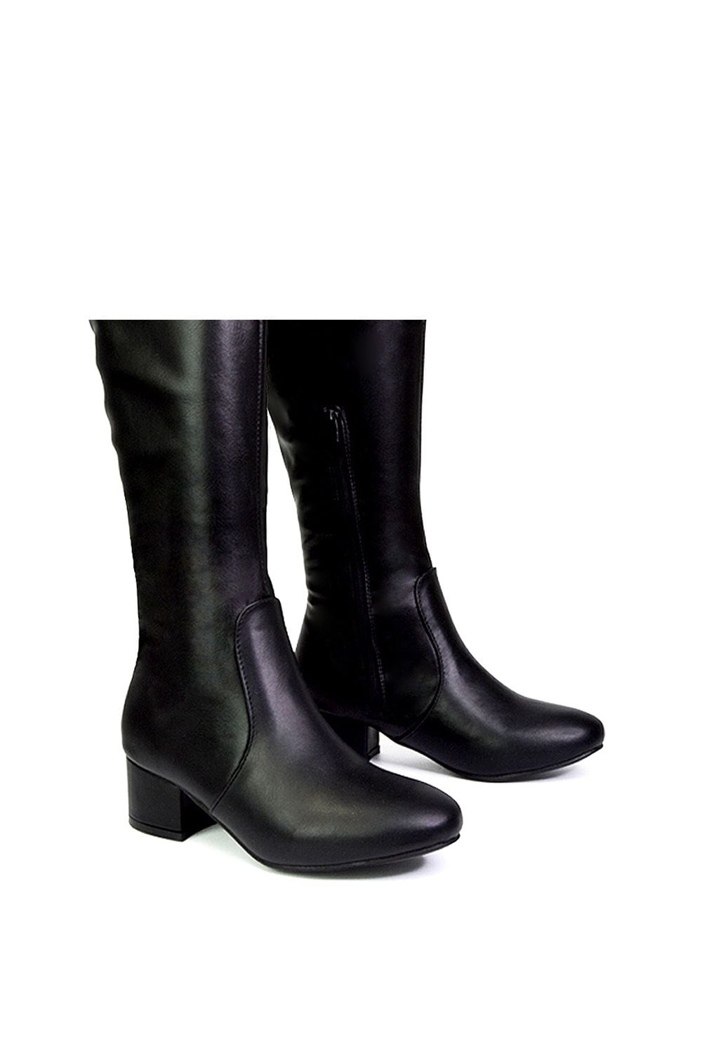 XY London 'Valeria' Zip Up Knee High Boots With Mid Block Heel image 3