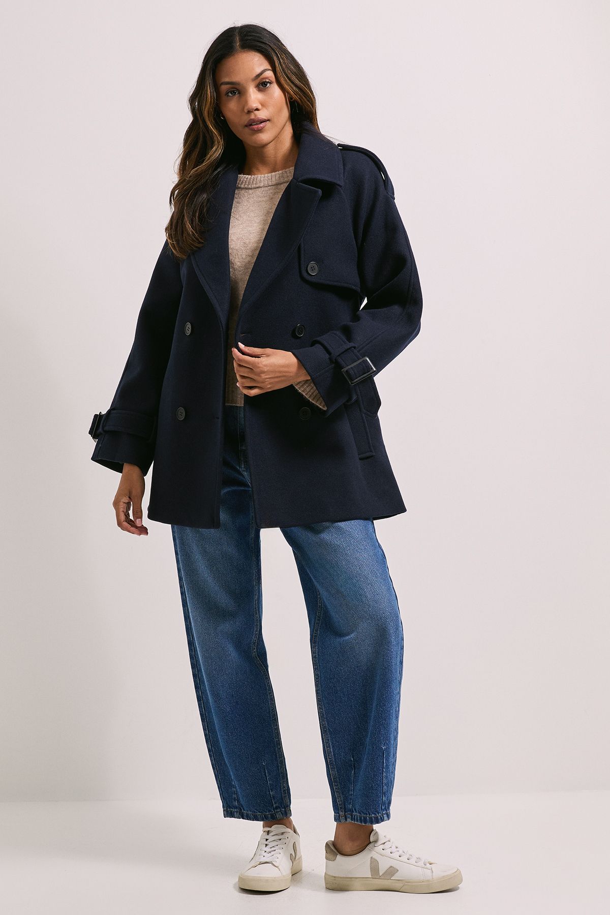 Dorothy Perkins Tab Detail Belted Coat Navy image 2